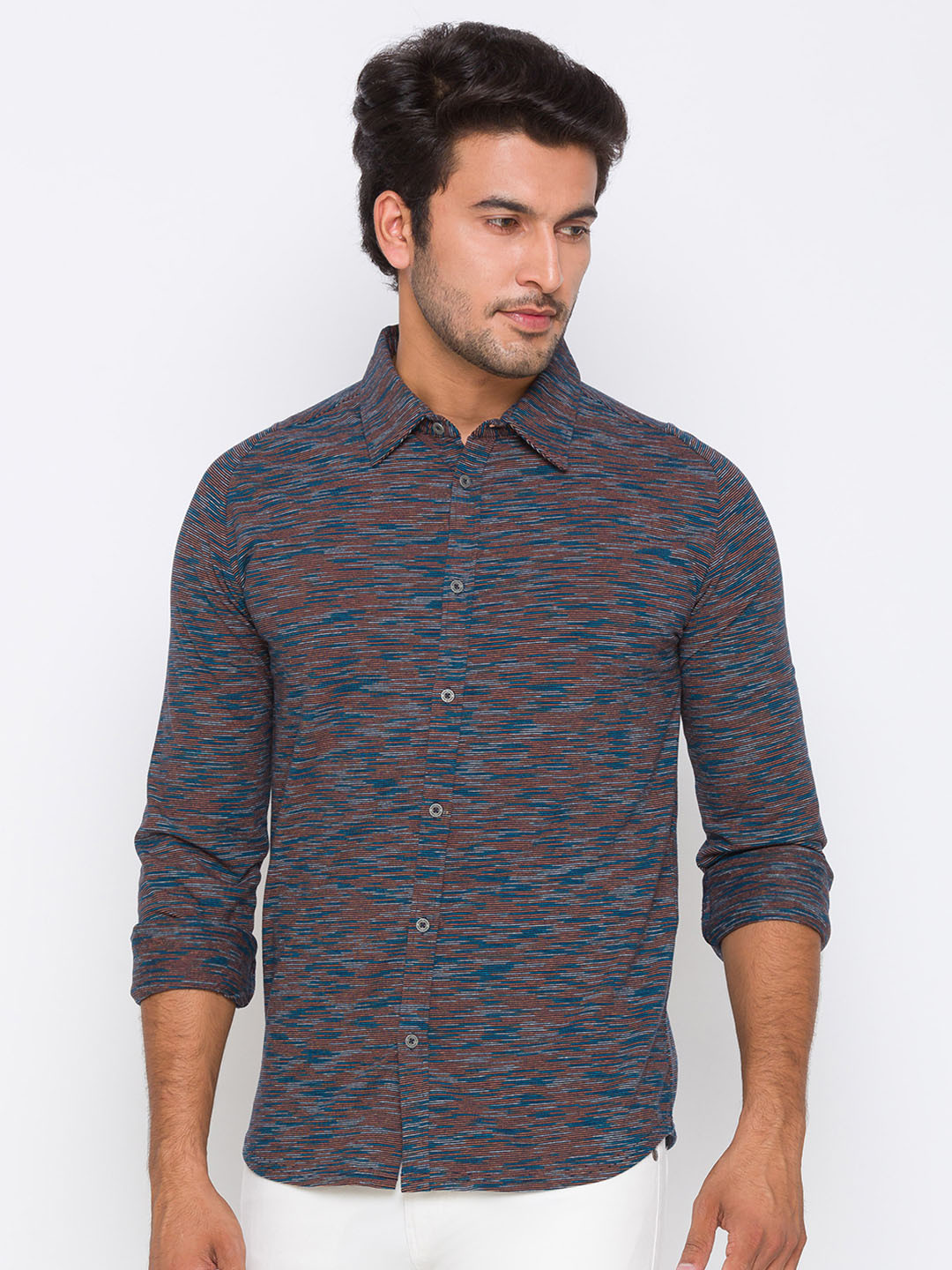 

Being Human Men Horizontal Striped Cotton Slim Fit Casual Shirt, Blue