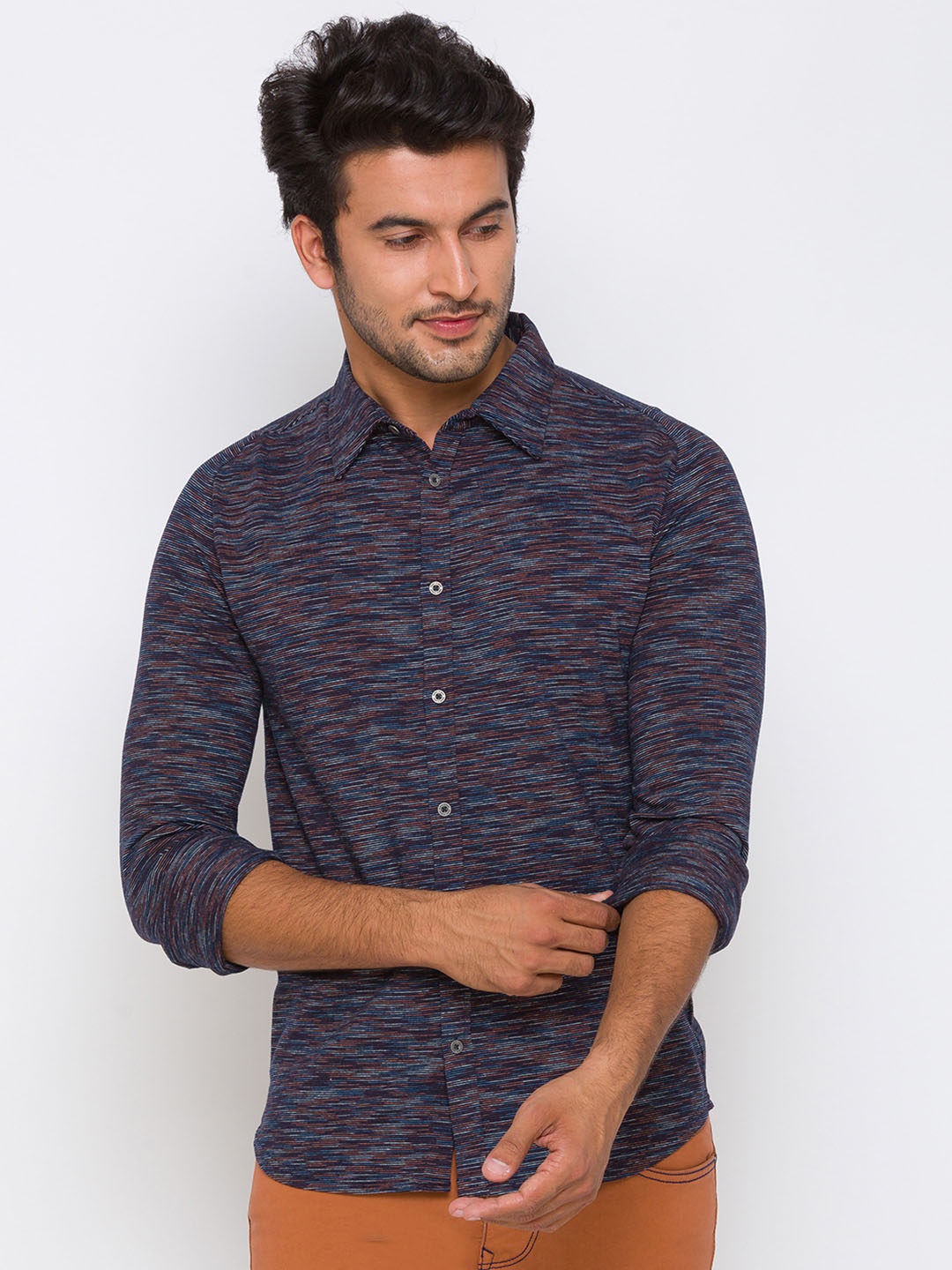 

Being Human Men Horizontal Striped Cotton Slim Fit Casual Shirt, Blue