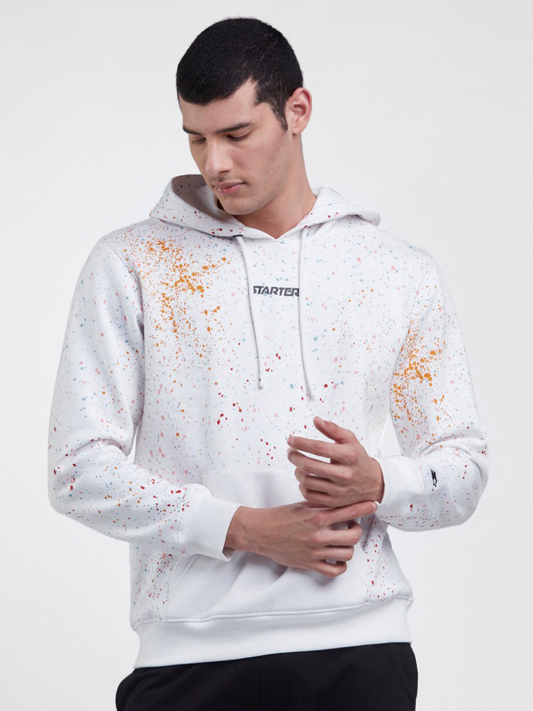

STARTER Men Printed Hooded Pullover Sweatshirt, White