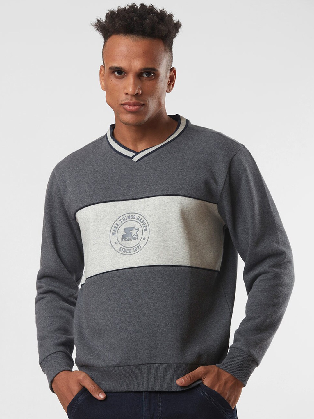 

STARTER Men Grey Cotton Printed Sweatshirt