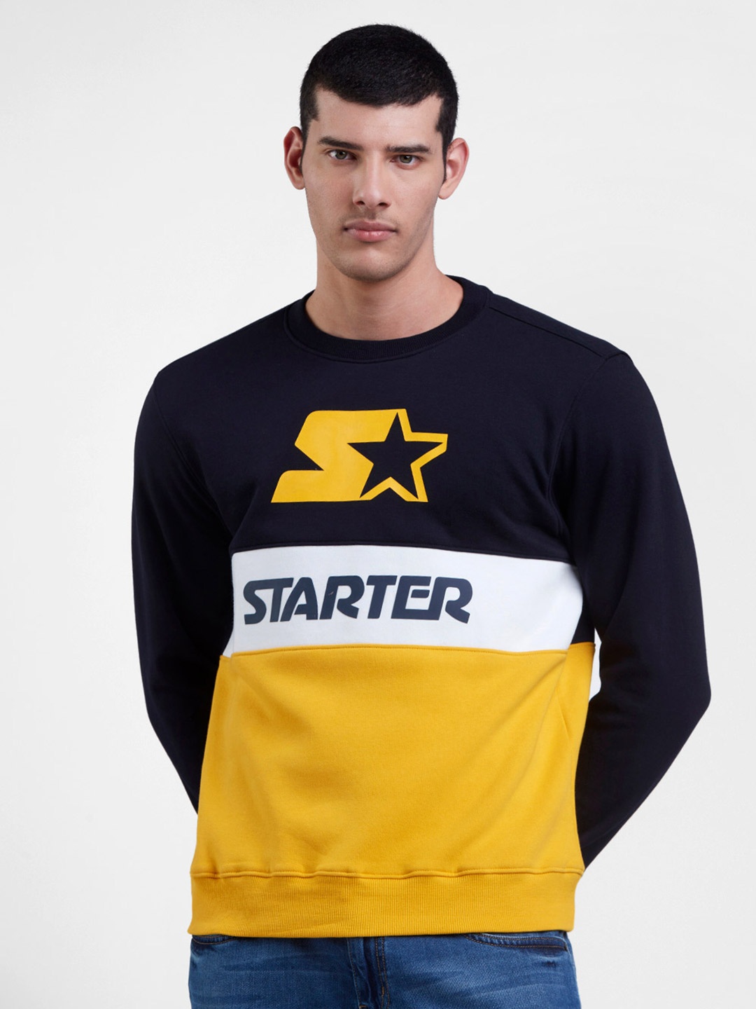 

STARTER Men Yellow Cotton Colourblocked Sweatshirt