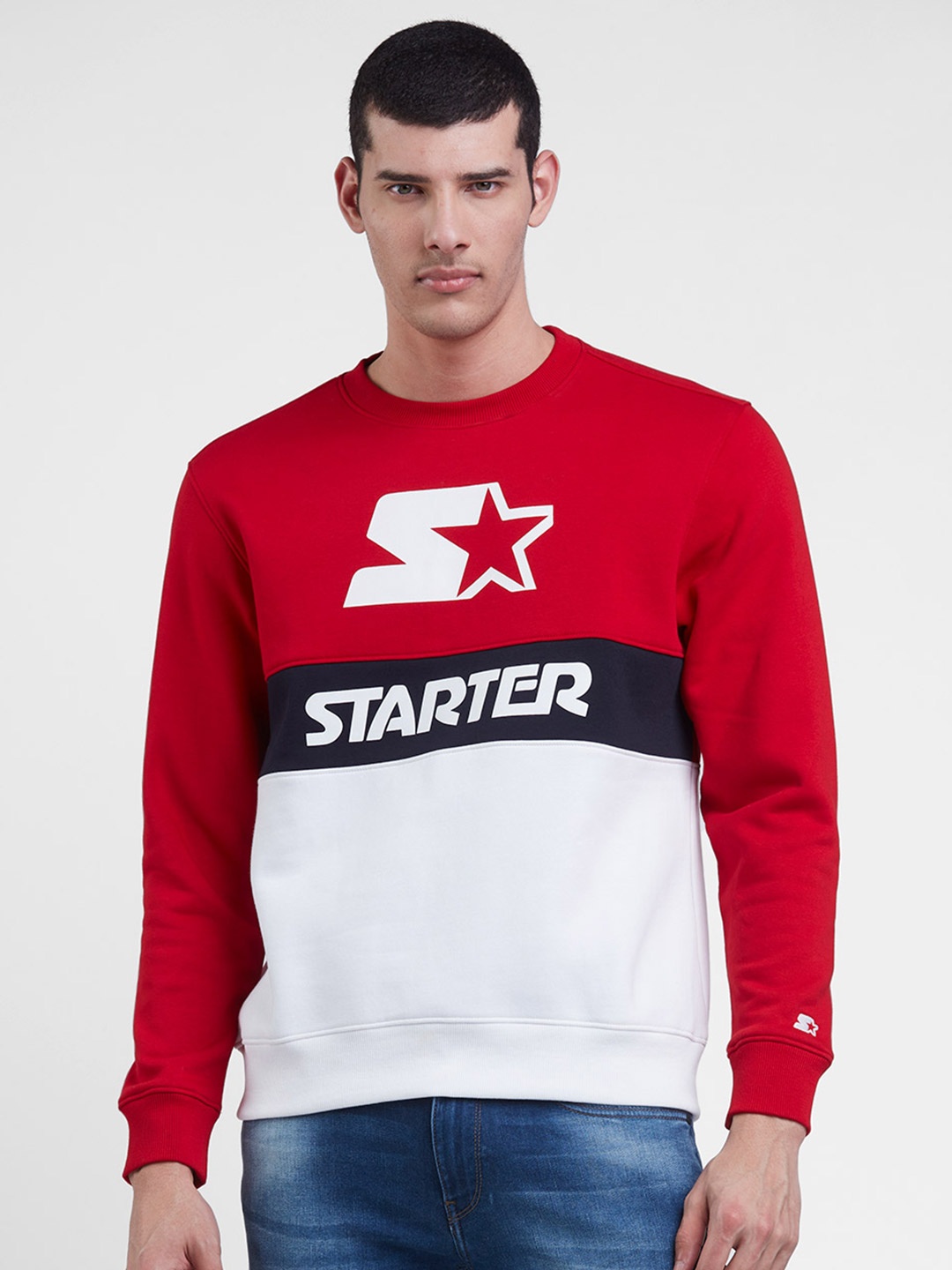 

STARTER Men Red Cotton Colourblocked Sweatshirt