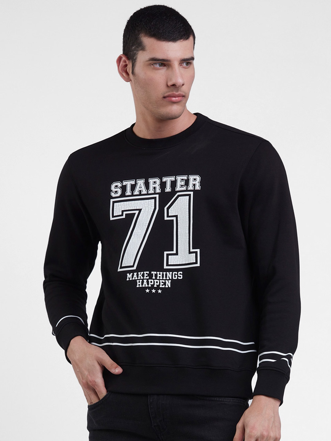 

STARTER Men Cotton Black Printed Sweatshirt