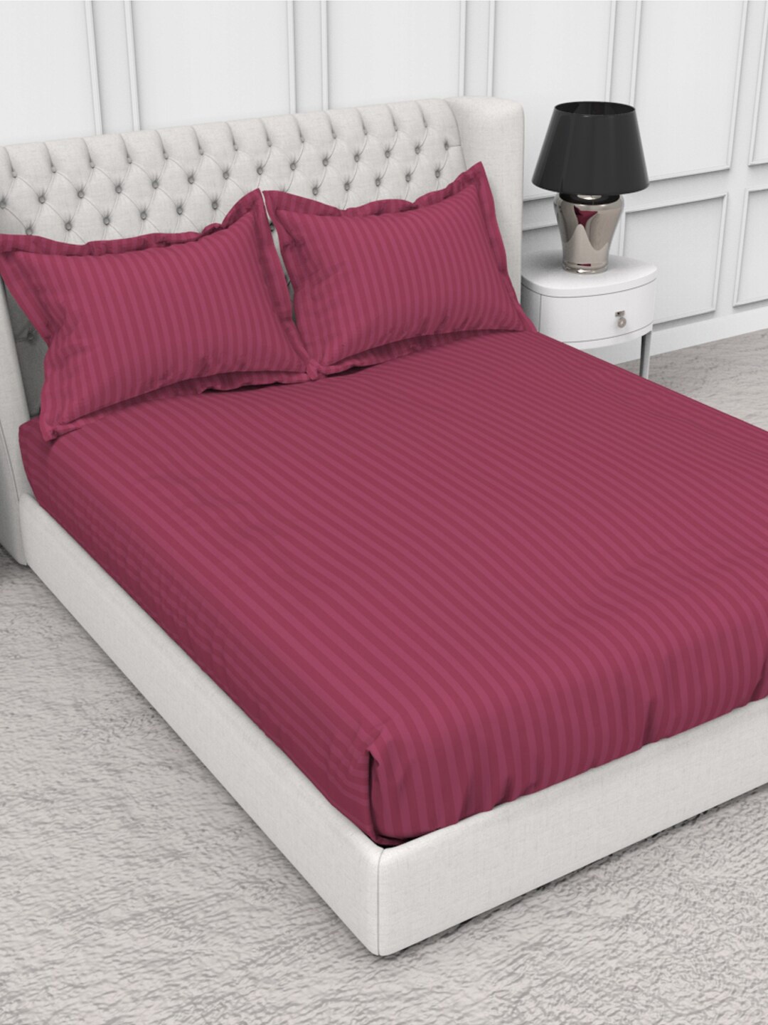 

THE WHITE MOSS Pink Striped 210 TC Cotton Single Bedsheet with 2 Pillow Covers