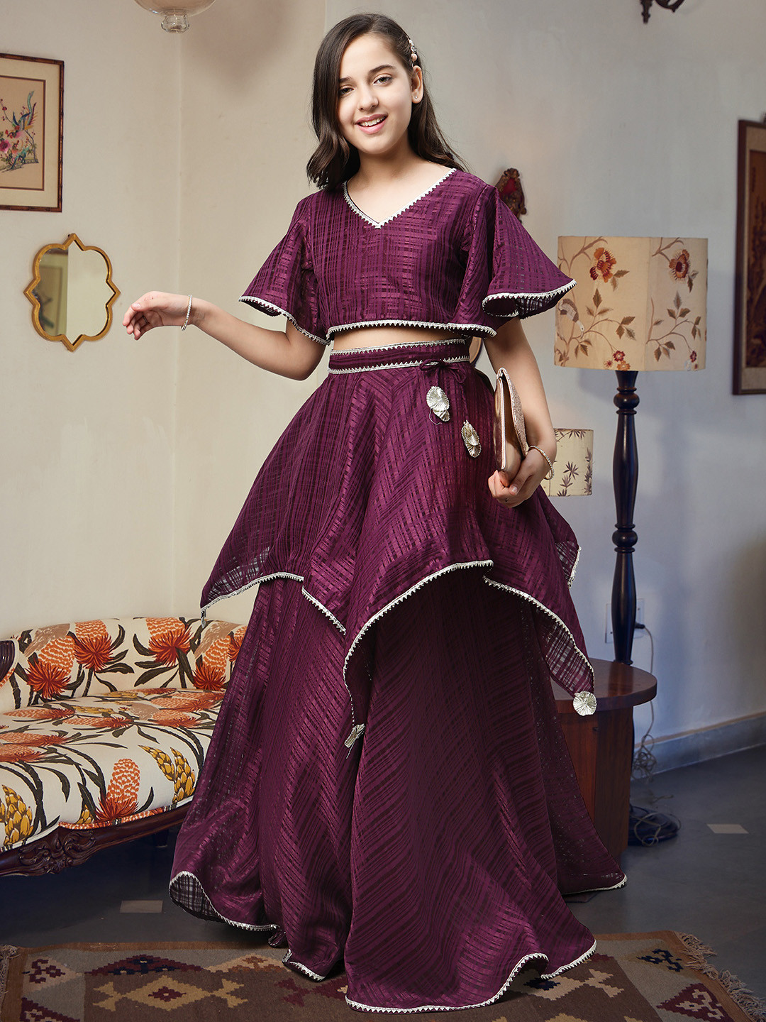 

White World Girls Ready to Wear Lehenga, Purple