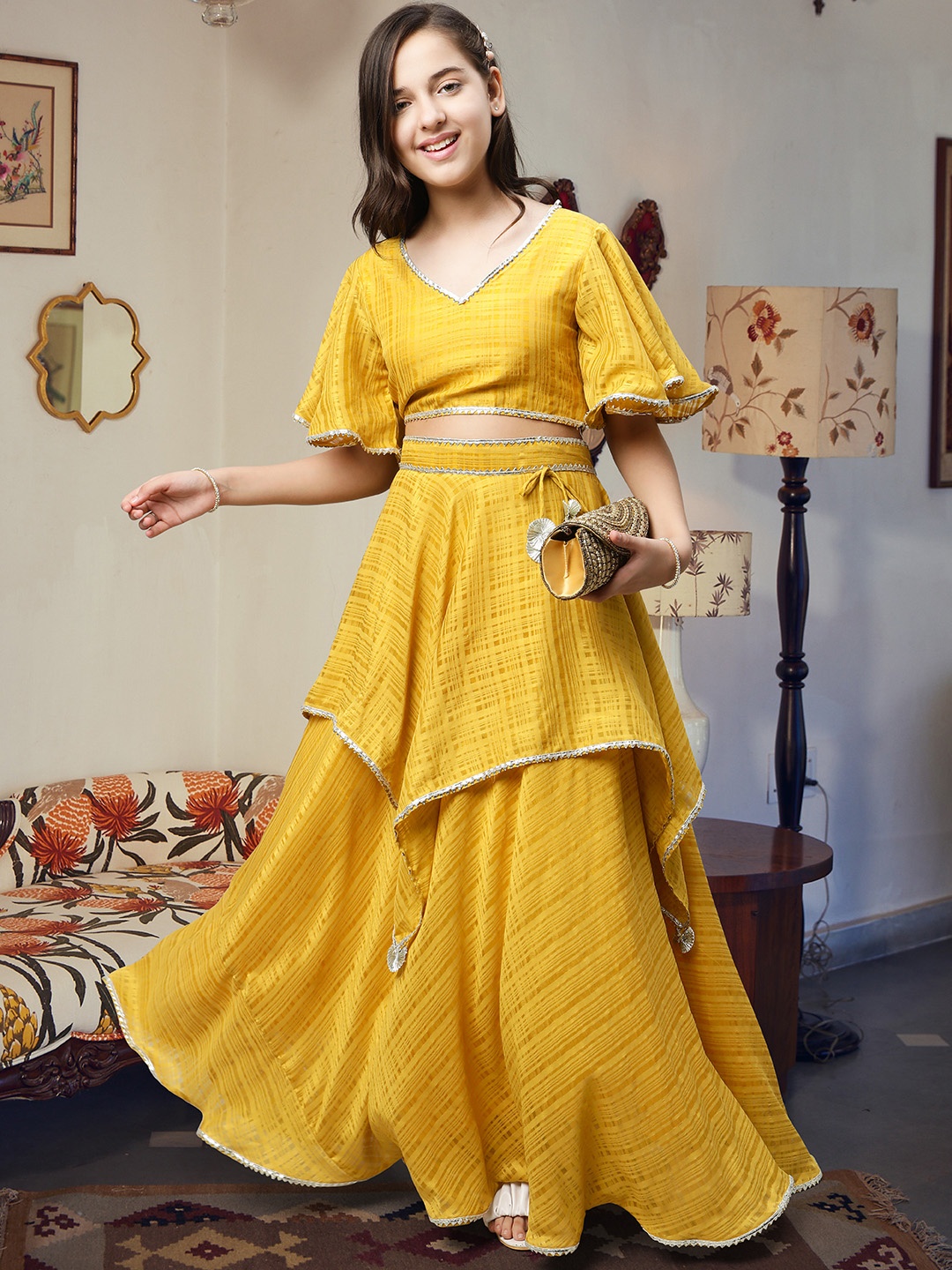

White World Girls Ready to Wear Lehenga, Yellow
