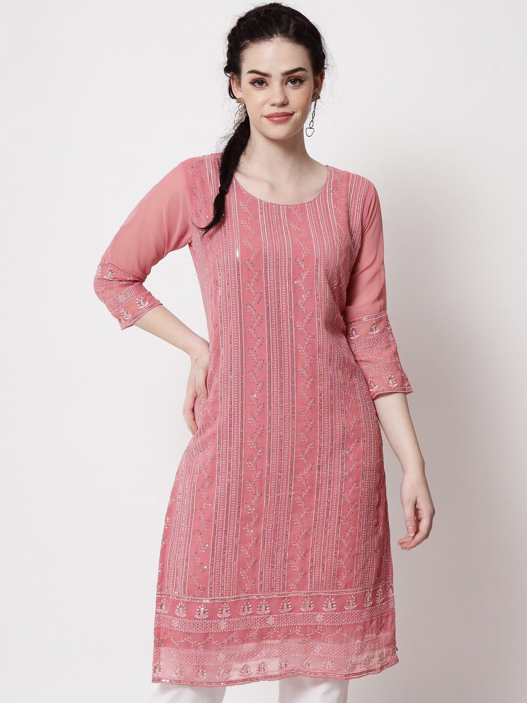 

VAIRAGEE Ethnic Motifs Embroidered Kurta, Pink