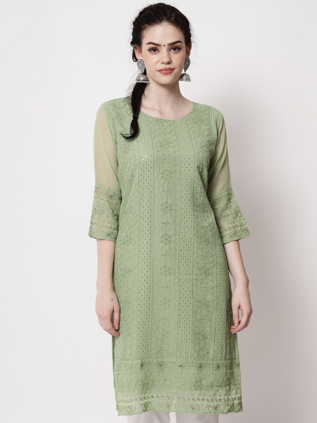 

VAIRAGEE Ethnic Motifs Embroidered Kurta, Green