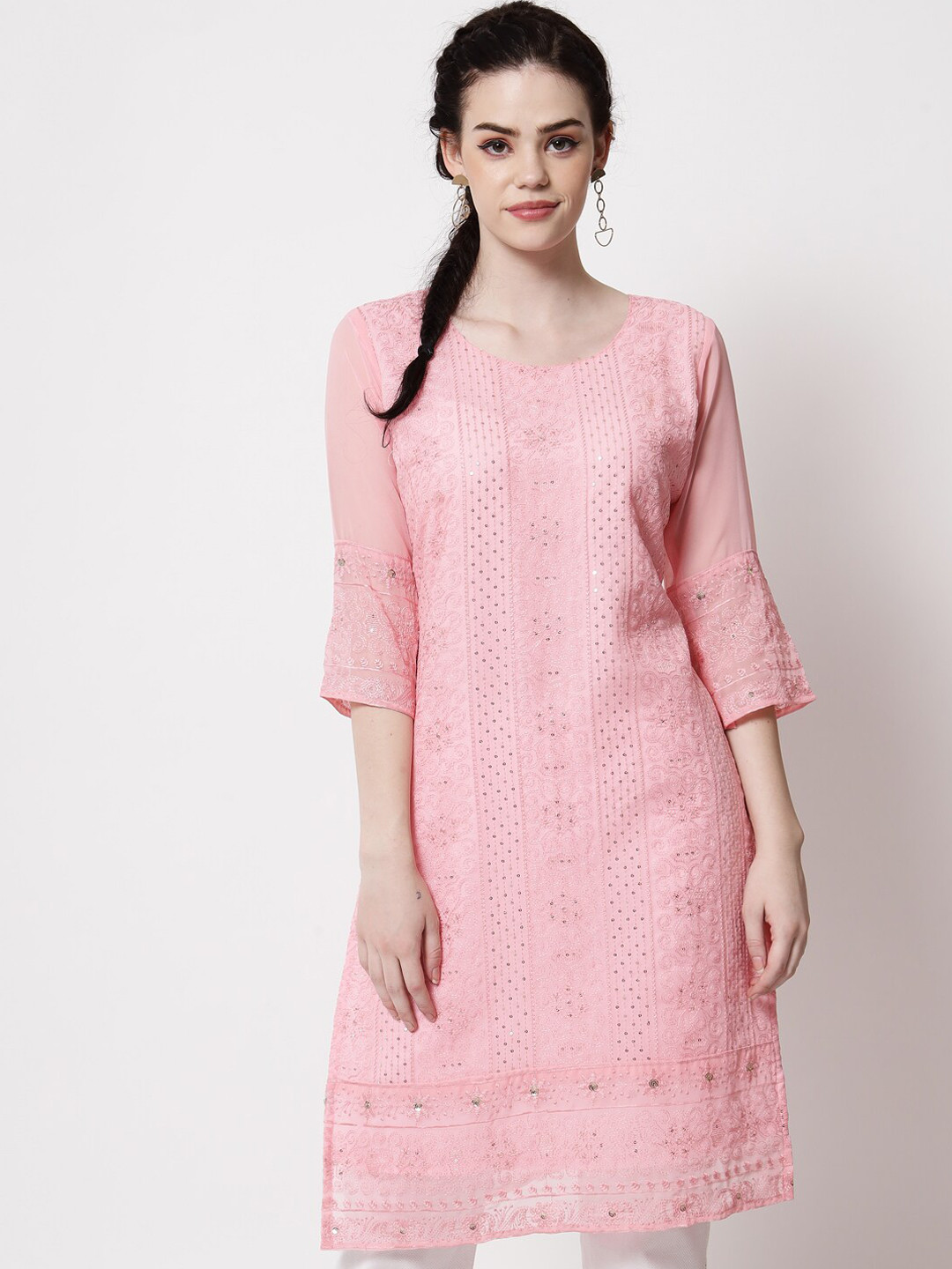 

VAIRAGEE Ethnic Motifs Embroidered Kurta, Pink