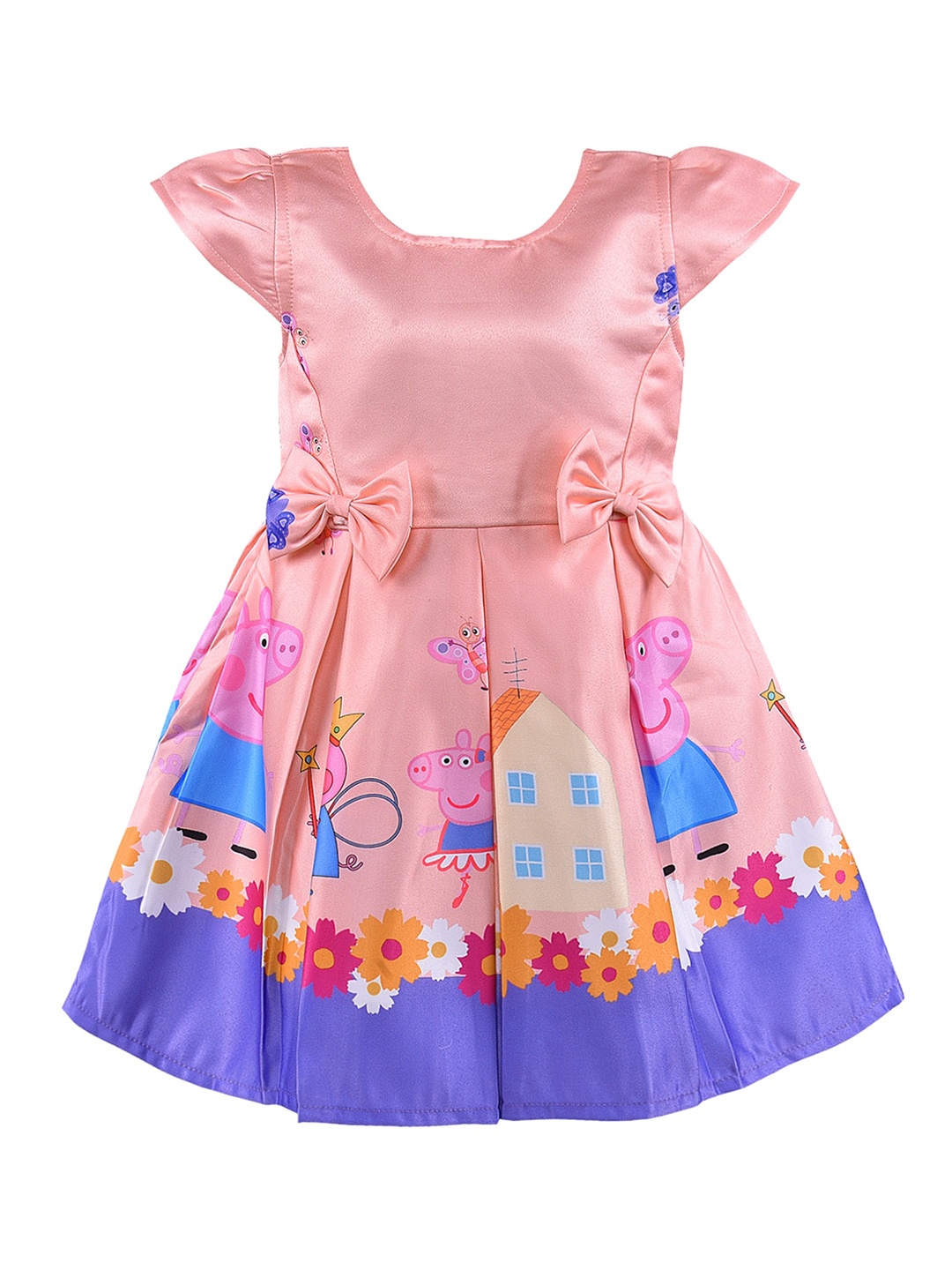 

Wish Karo Graphic Printed Silk Dress, Peach