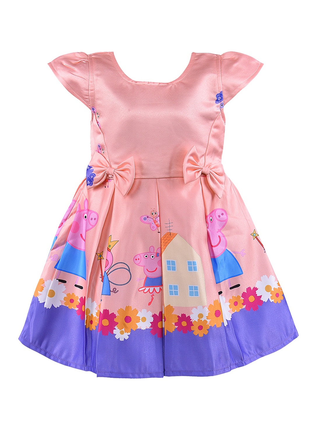 

Wish Karo Girls Printed Fit & Fare Silk dress, Peach