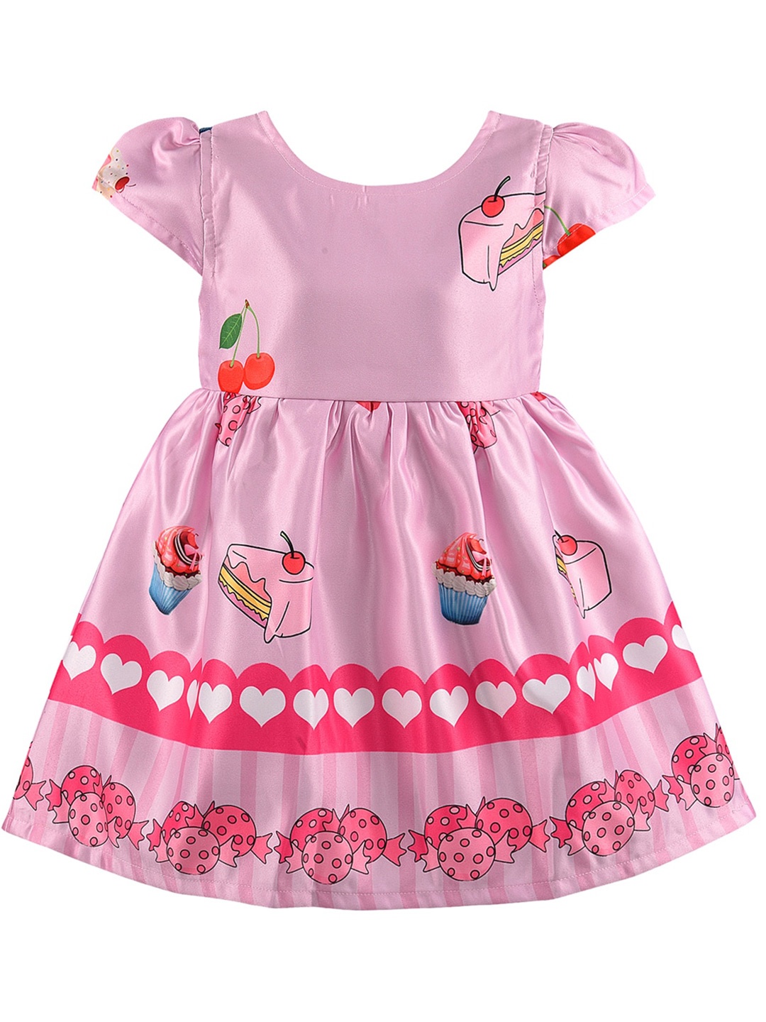 

Wish Karo Girls Conversational Printed Fit And Flare Dress, Pink