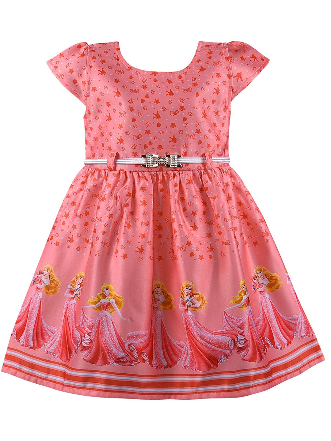 

Wish Karo Girls Graphic Printed Fit And Flare Dress, Peach