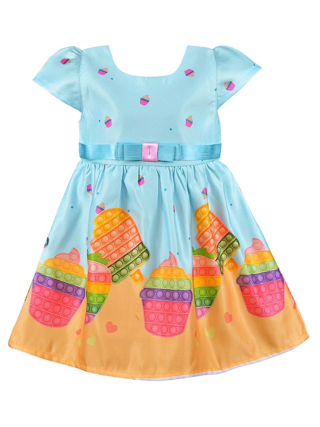 

Wish Karo Girls Graphic Printed Fit And Flare Dress, Blue