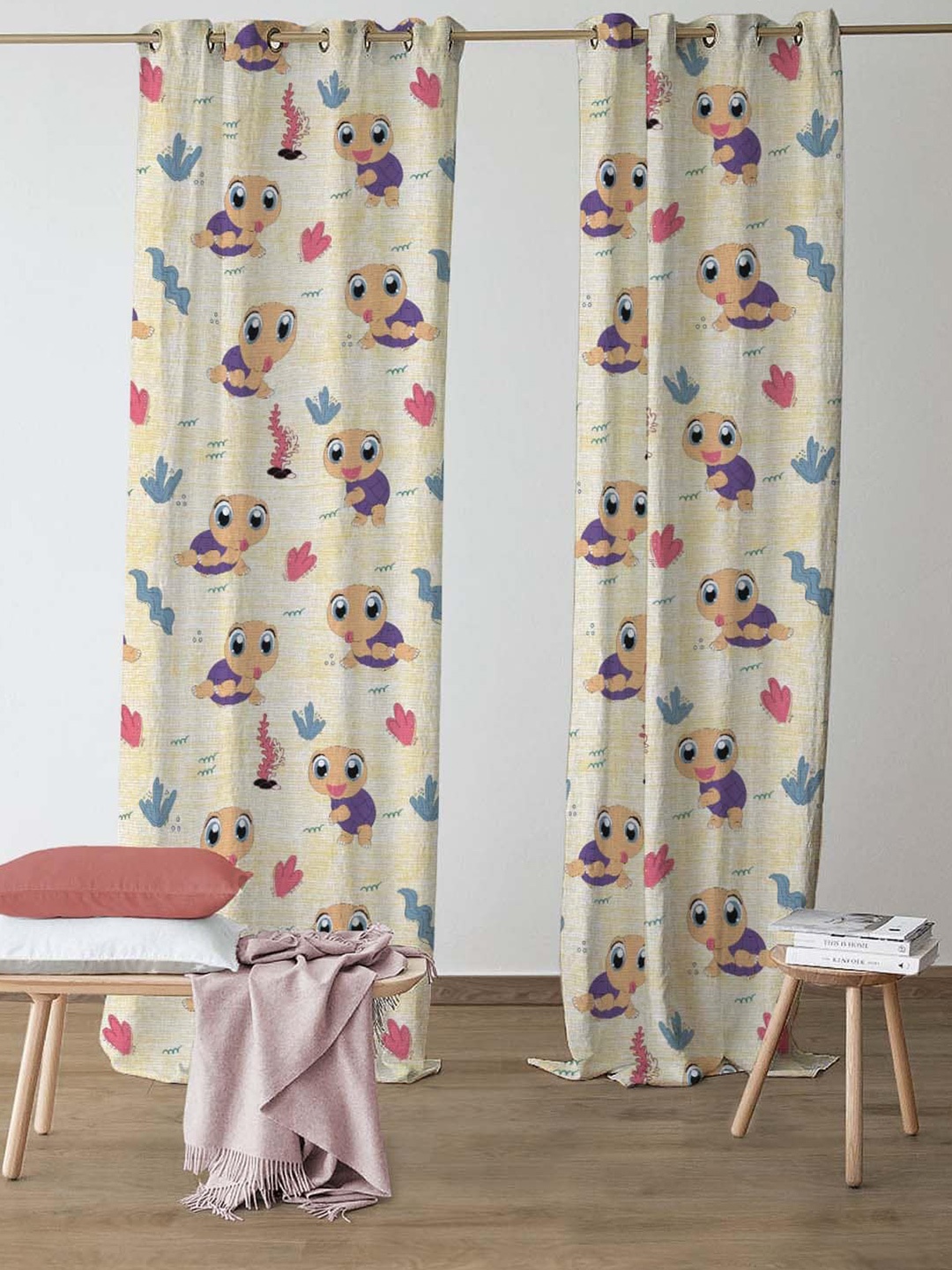 

SPACES Elegent Yellow & Purple Set of 2 Room Darkening Long Door Curtain