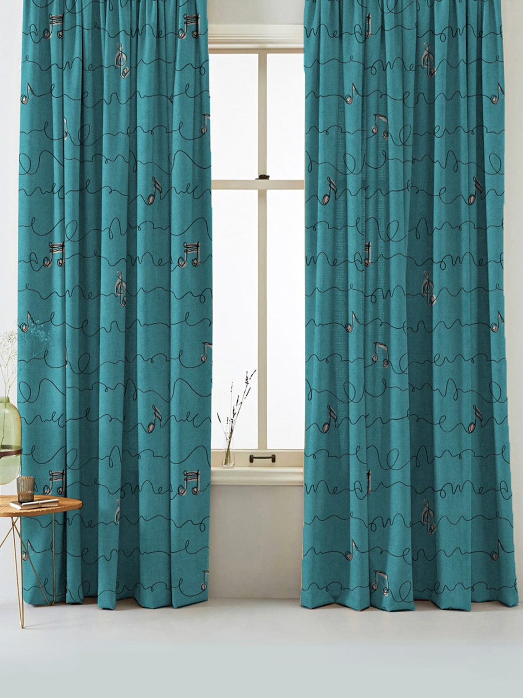 

SPACES Elegent Teal & Black Set of 2 Room Darkening Door Curtain
