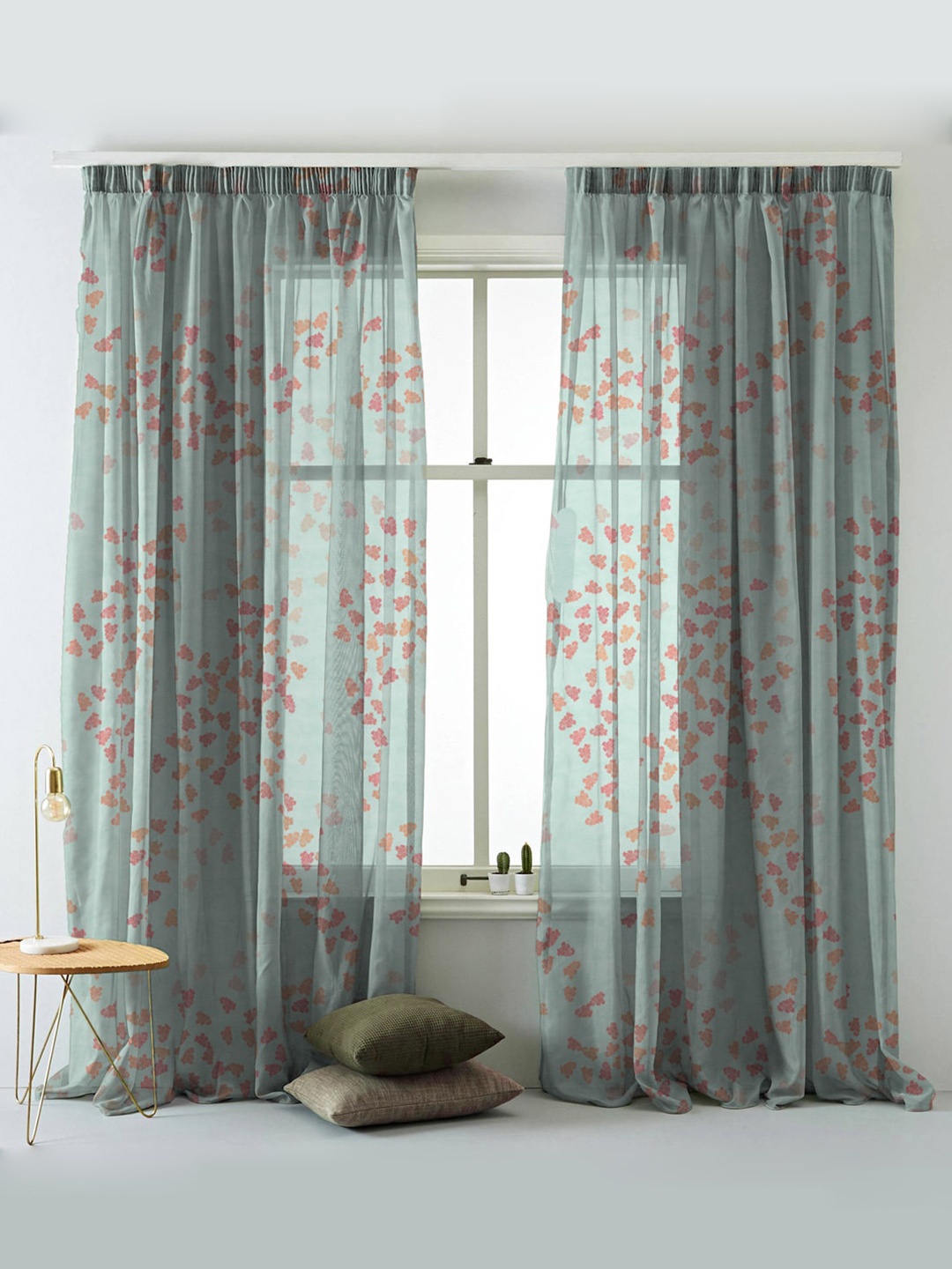 

SPACES Elegent Turquoise Blue & Pink Set of 2 Room Darkening Door Curtain