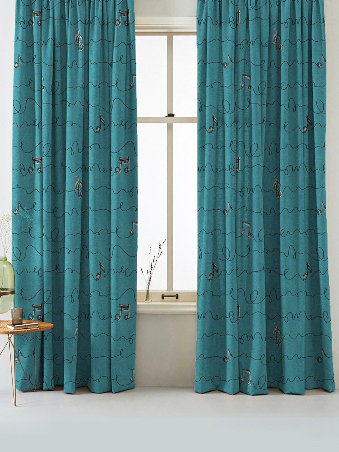 

SPACES Elegent Teal & Black Set of 2 Room Darkening Window Curtain