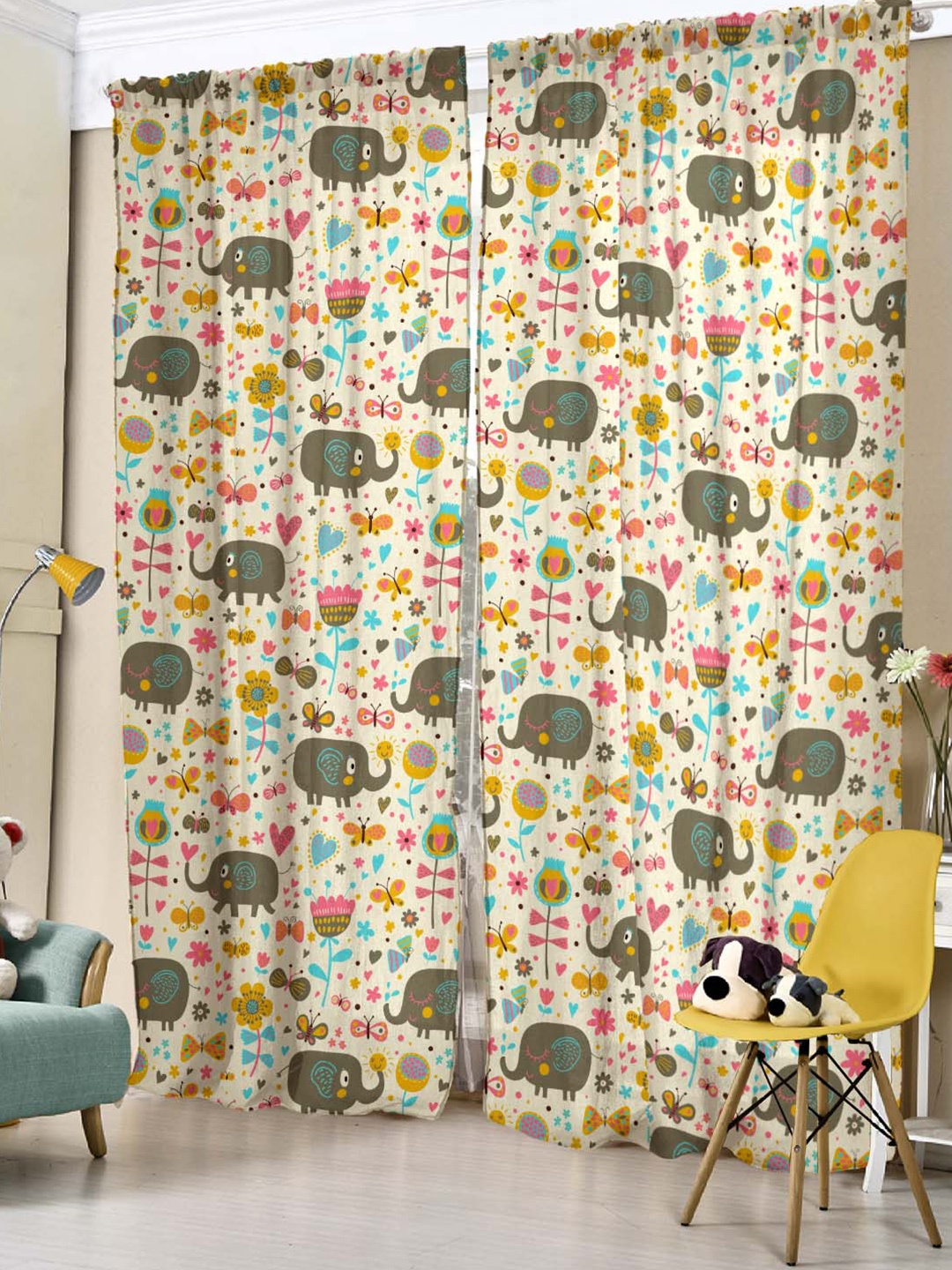 

SPACES Elegent Yellow & Olive Green Set of 2 Room Darkening Long Door Curtain
