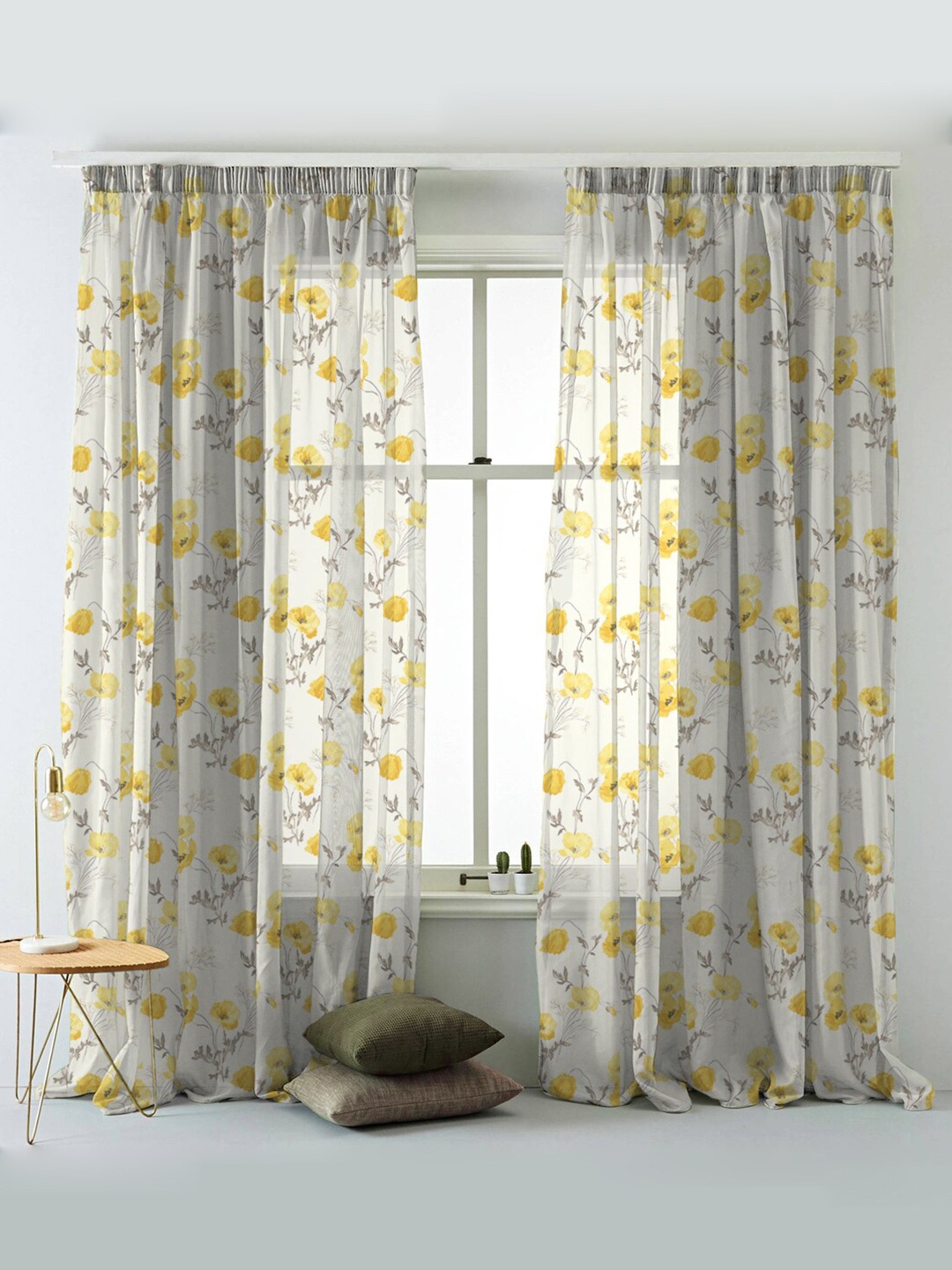 

SPACES Elegent White & Yellow Set of 2 Floral Room Darkening Door Curtain