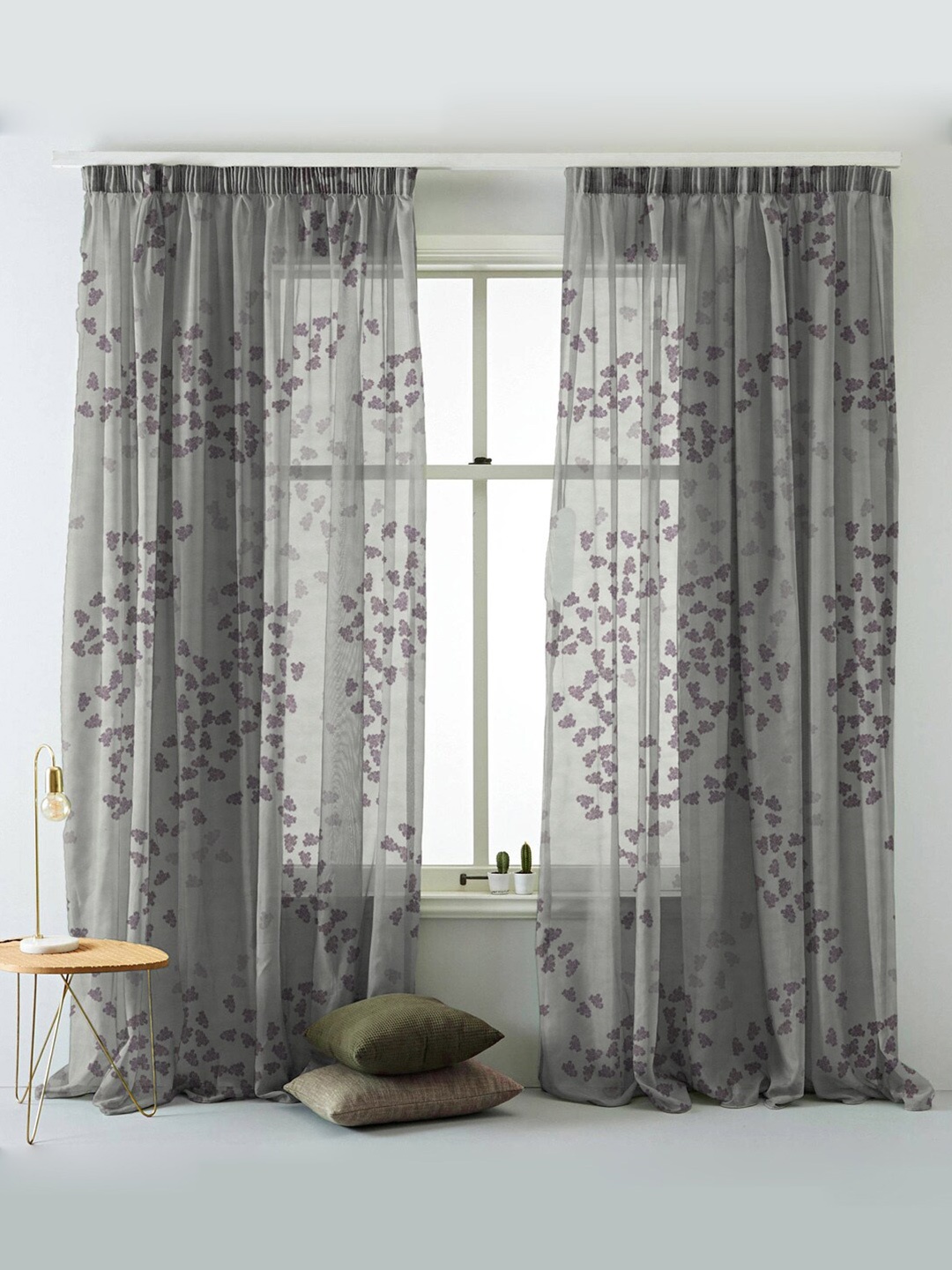 

SPACES Elegent Grey & Brown Set of 2 Sheer Window Curtain