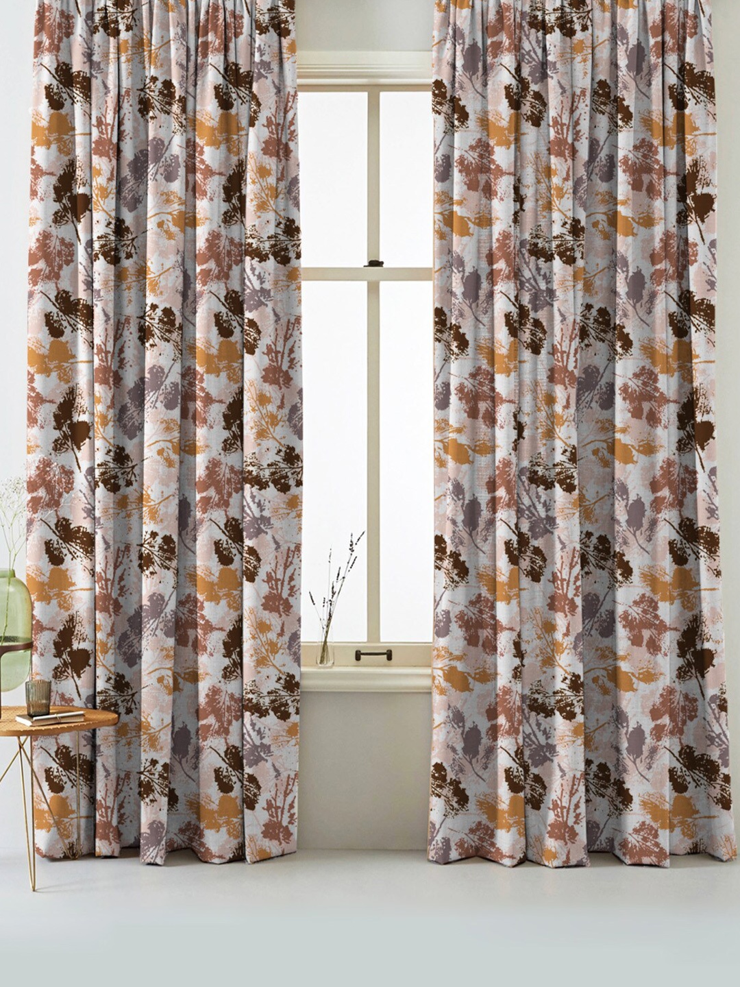 

SPACES Elegent White & Brown Set of 2 Room Darkening Door Curtain