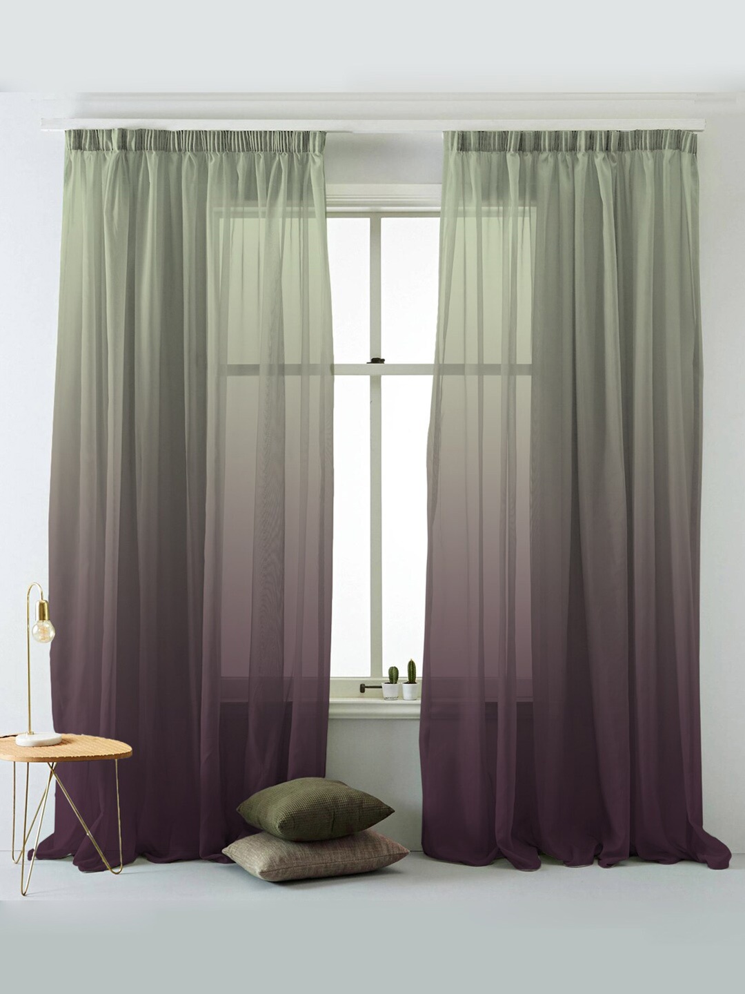 

SPACES Elegent Purple & Green Set of 2 Colourblocked Room Darkening Window Curtain