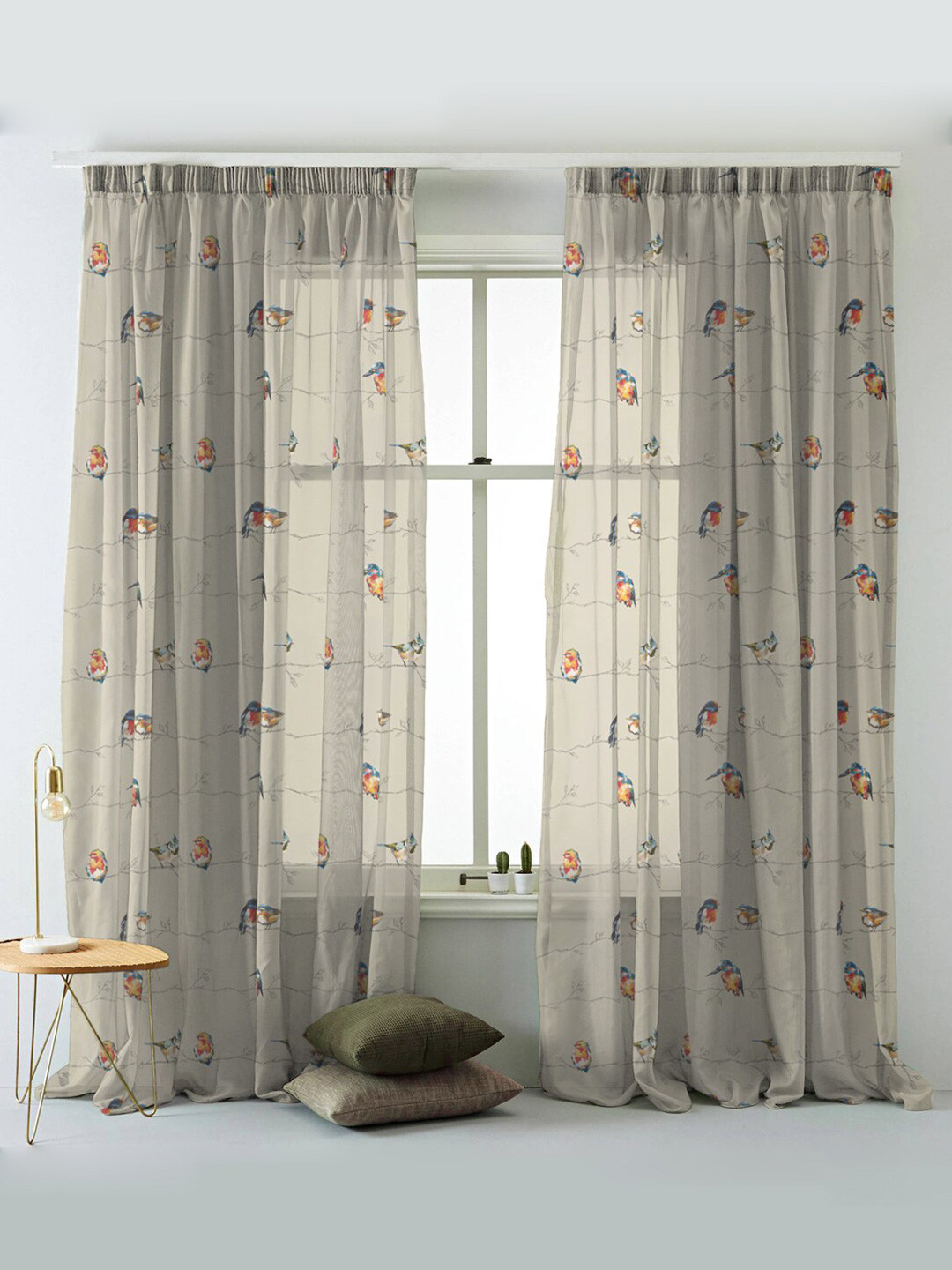 

SPACES Elegent Beige & Blue Set of 2 Room Darkening Window Curtain