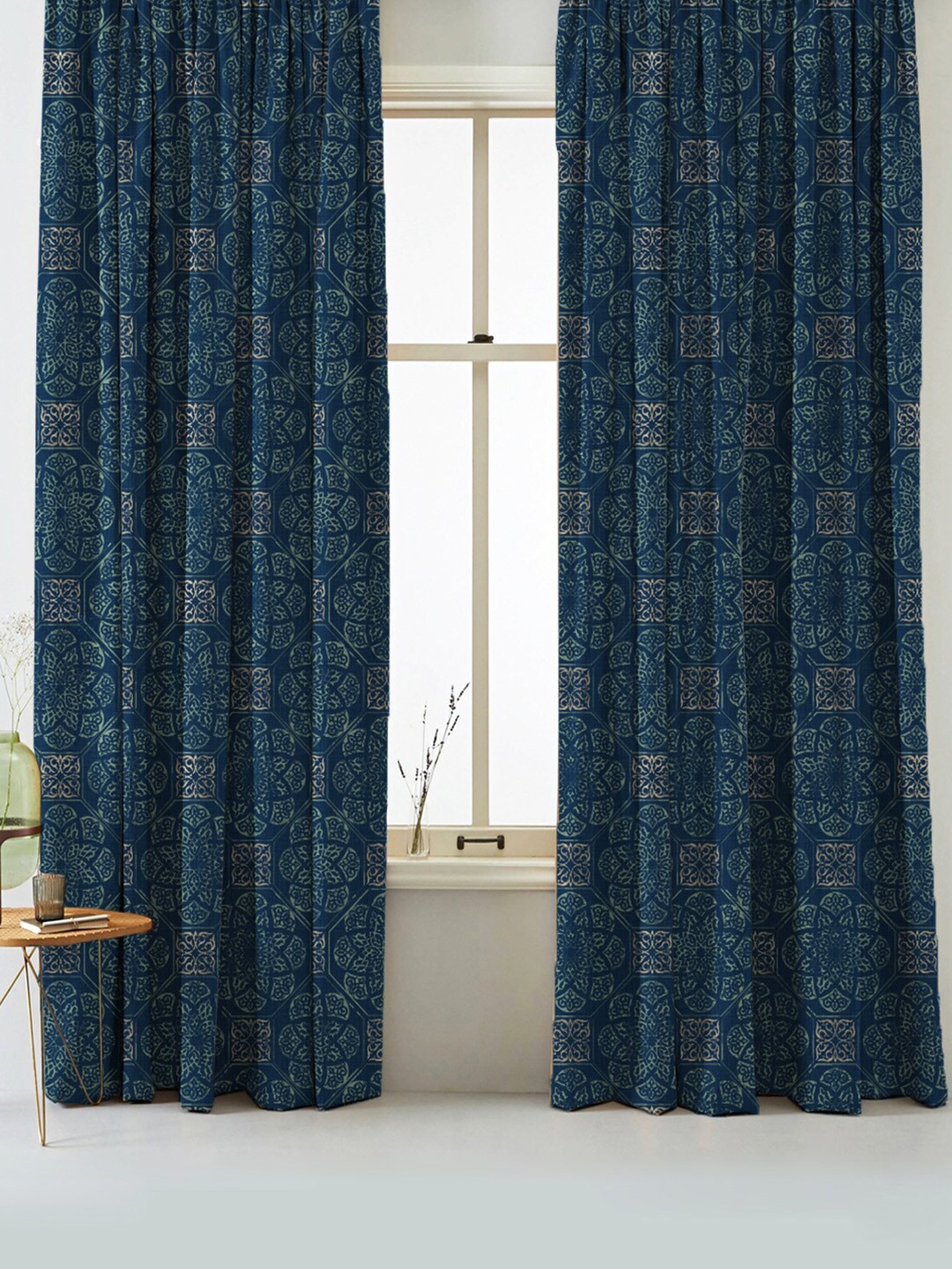 

SPACES Elegent Teal & Beige Set of 2 Ethnic Motifs Room Darkening Door Curtain