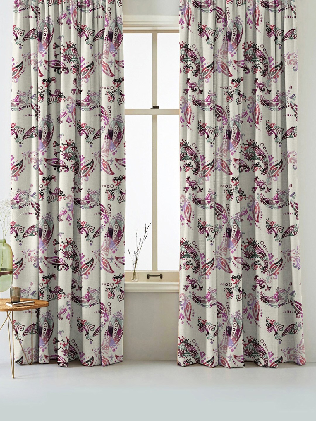 

SPACES Elegent White & Brown Set of 2 Ethnic Motifs Room Darkening Long Door Curtain