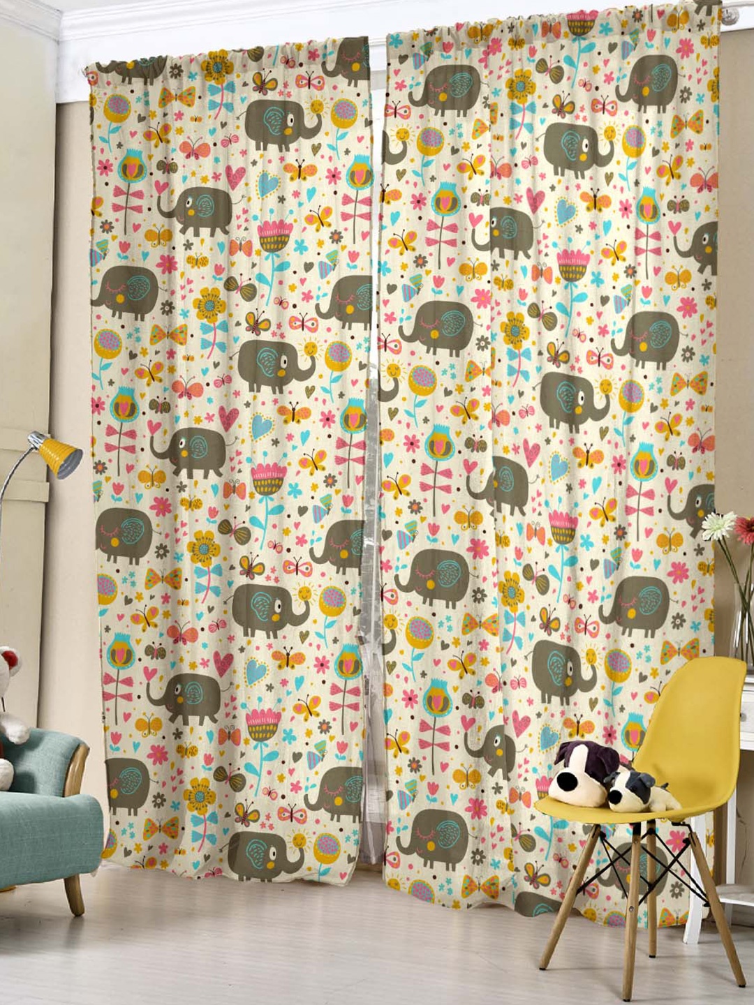 

SPACES Elegent Cream-Coloured & Olive Green Set of 2 Room Darkening Door Curtains