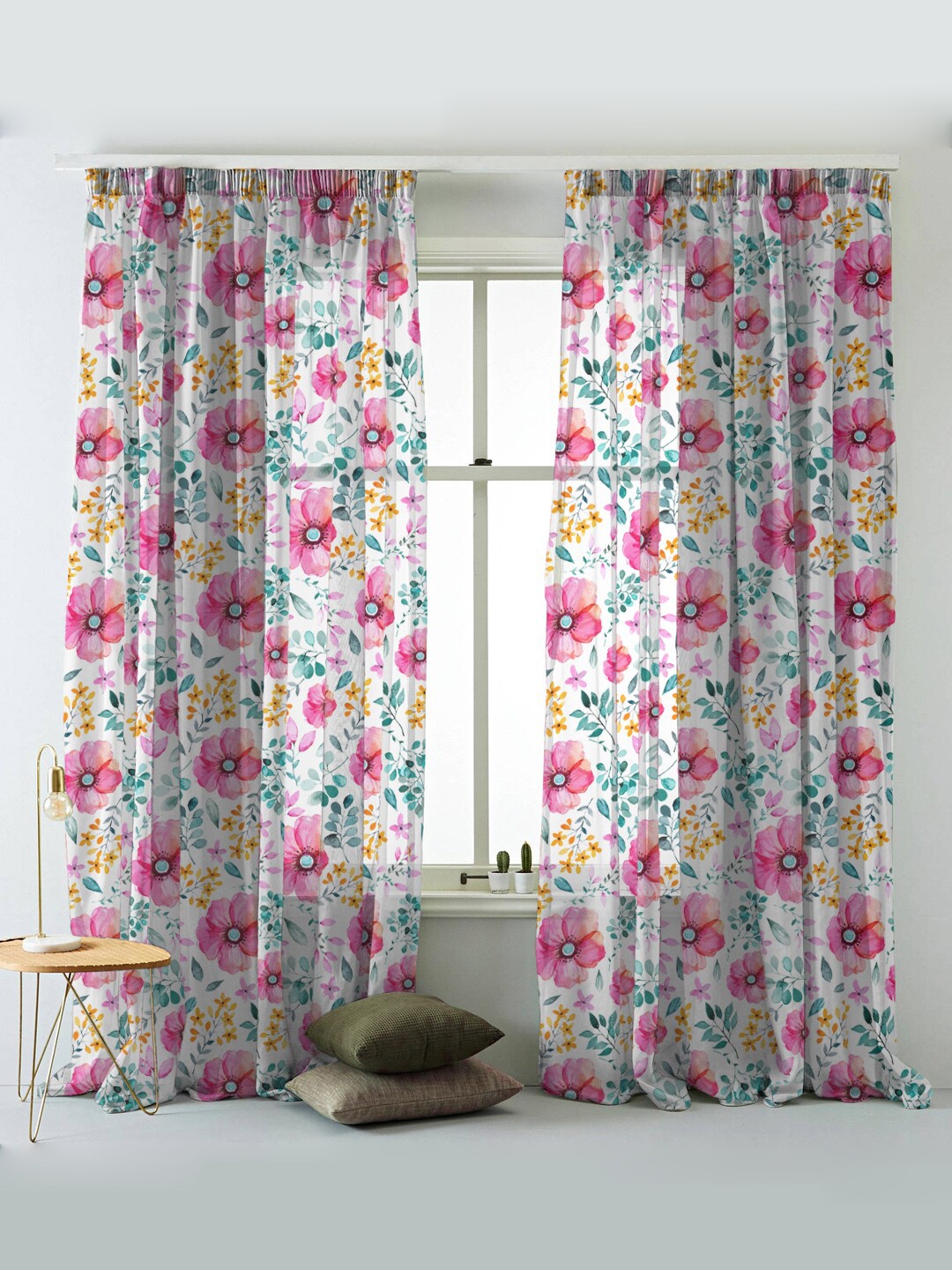 

SPACES Elegent White & Pink Set of 2 Floral Room Darkening Window Curtain