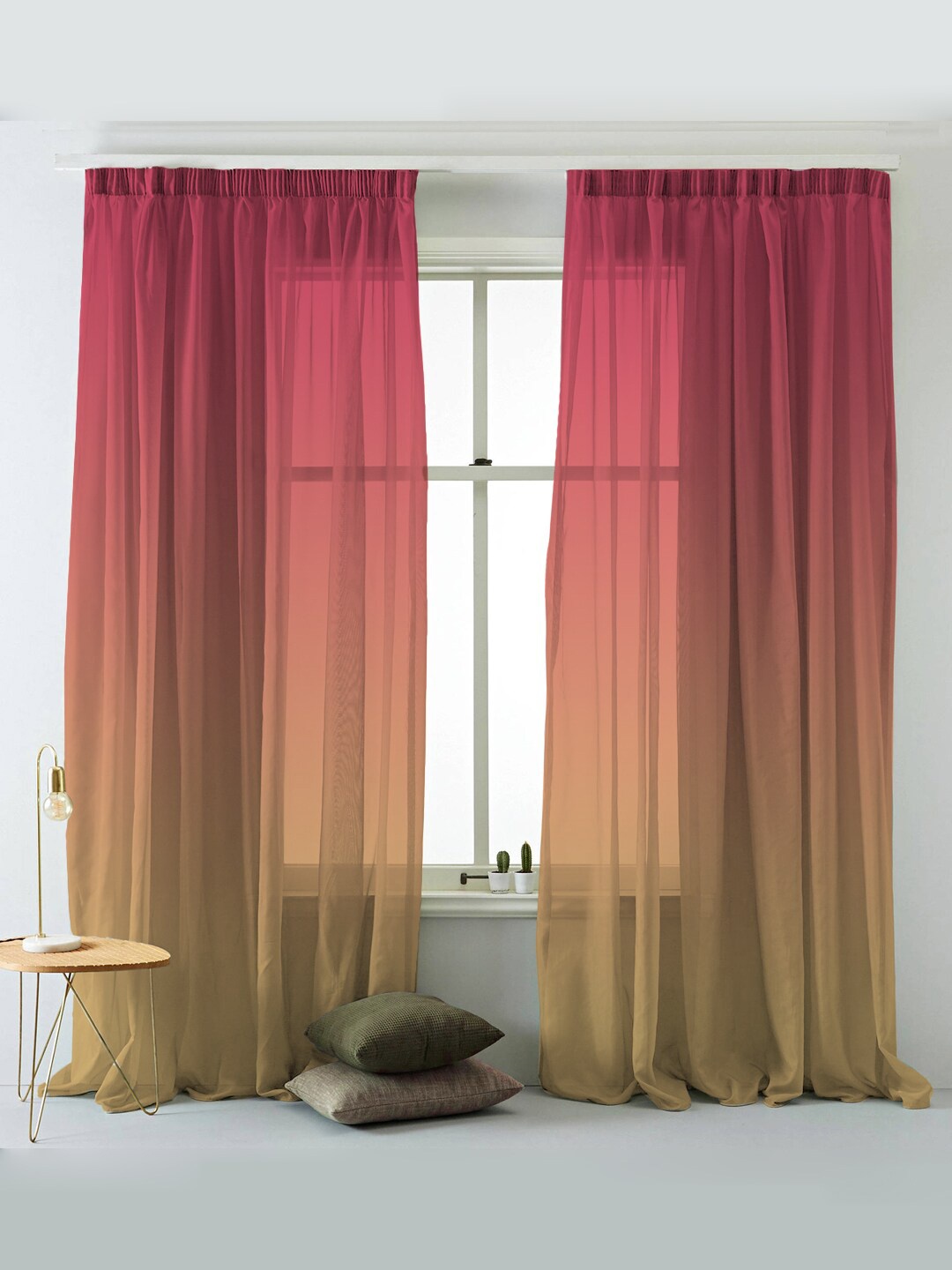 

SPACES Elegent Pink & Green Set of 2 Colourblocked Room Darkening Window Curtain