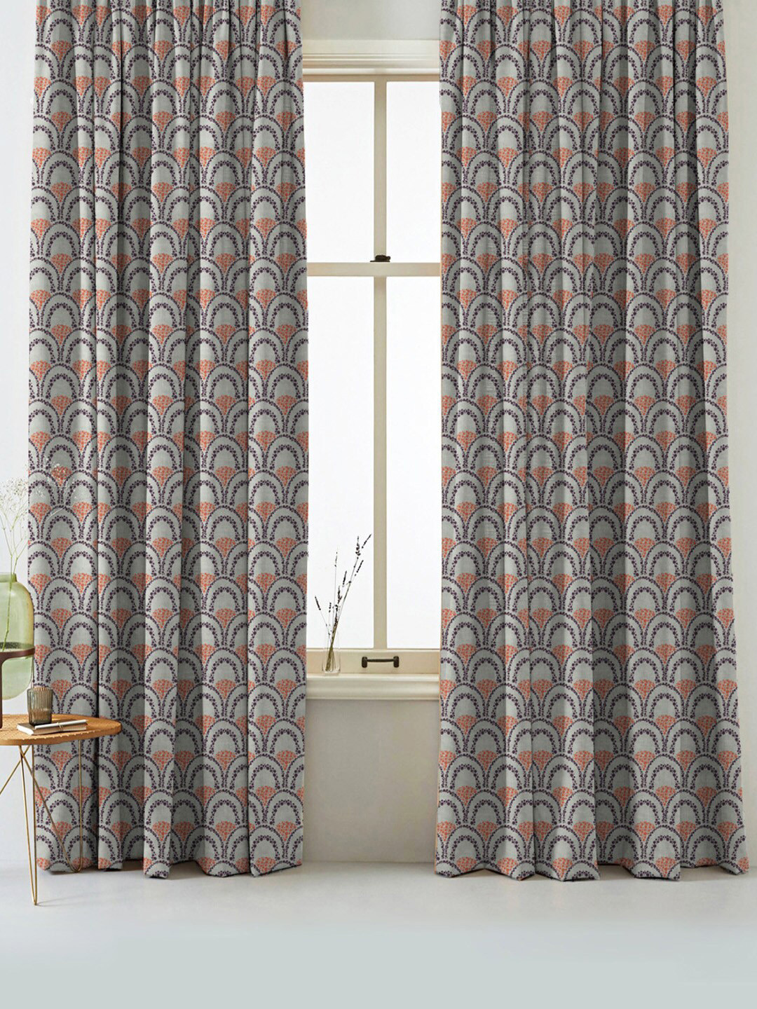 

SPACES Elegent Grey & Orange Set of 2 Room Darkening Window Curtain