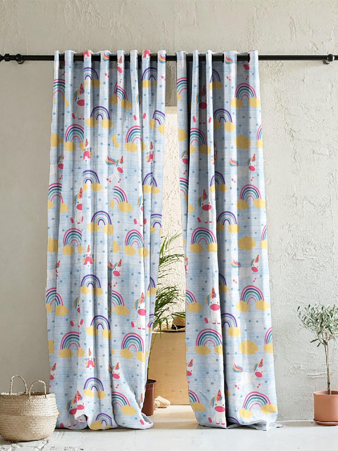 

SPACES Elegent Blue & Red Set of 2 Room Darkening Door Curtain