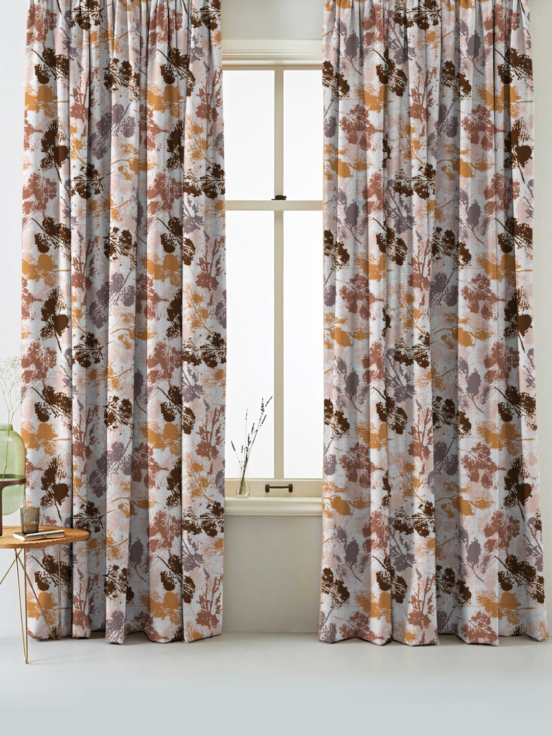 

SPACES Elegent Beige & Brown Set of 2 Room Darkening Long Door Curtain