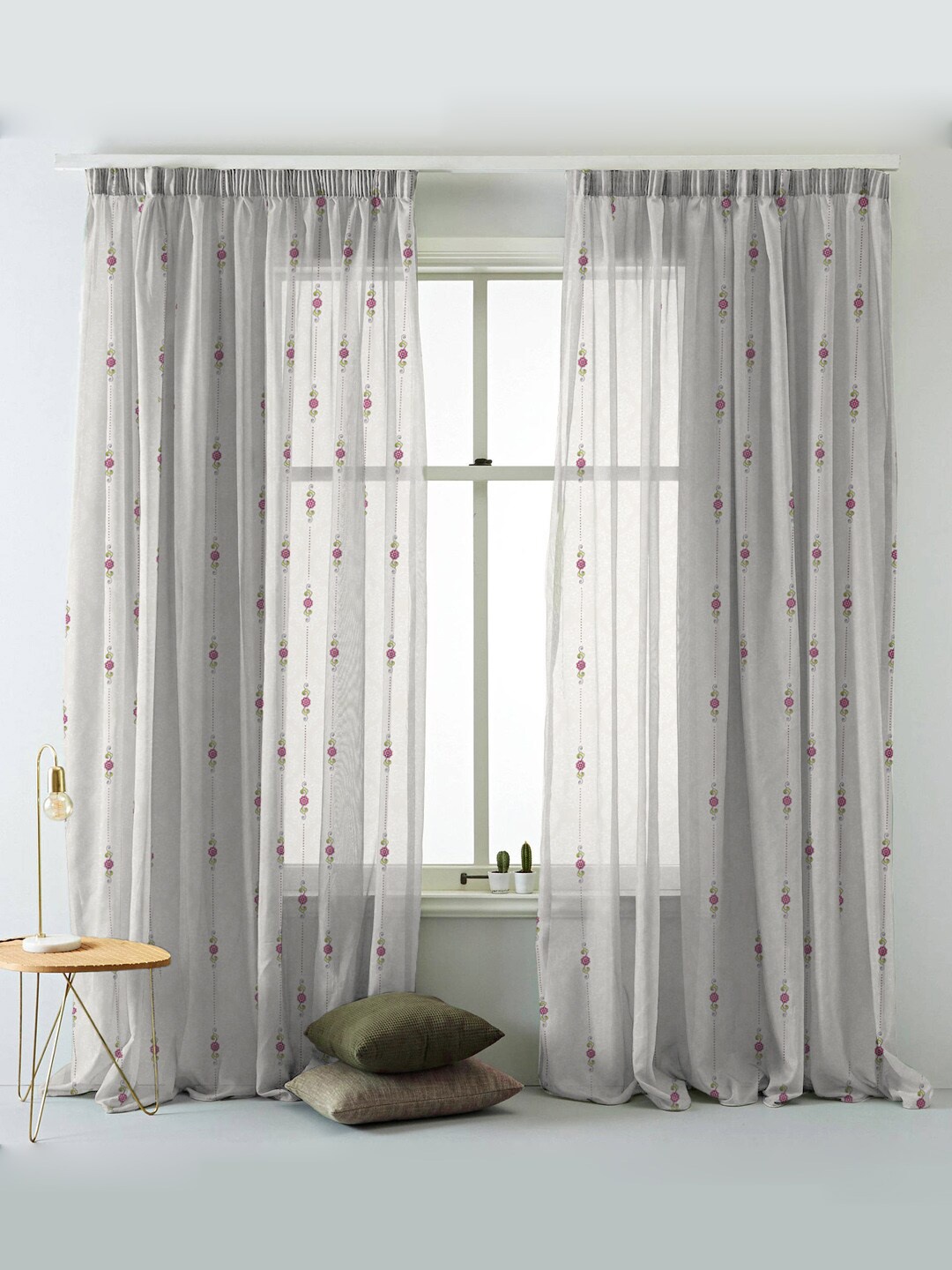 

SPACES Elegent Beige & Green Set of 2 Striped Room Darkening Long Door Curtain