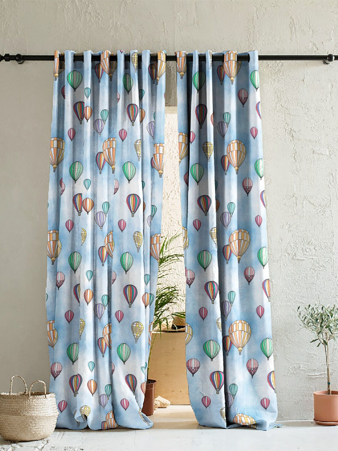 

SPACES Elegent Blue & Red Set of 2 Room Darkening Long Door Curtain