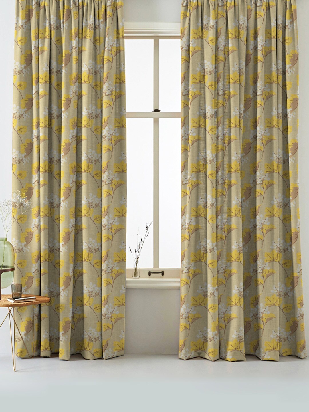 

SPACES Elegent Yellow & White Set of 2 Floral Room Darkening Window Curtain