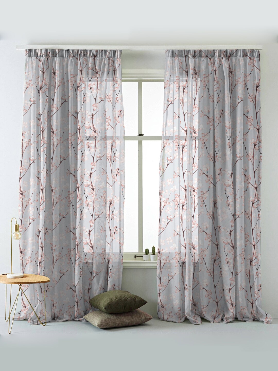

SPACES Elegent Grey & Pink Set of 2 Floral Sheer Window Curtain