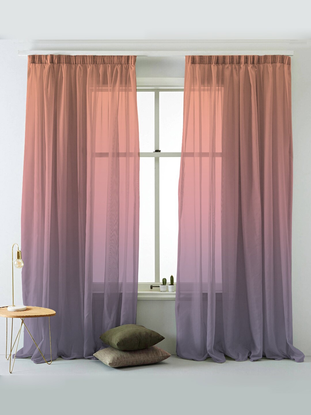 

SPACES Elegent Orange & Purple Set of 2 Colourblocked Room Darkening Door Curtain, Peach