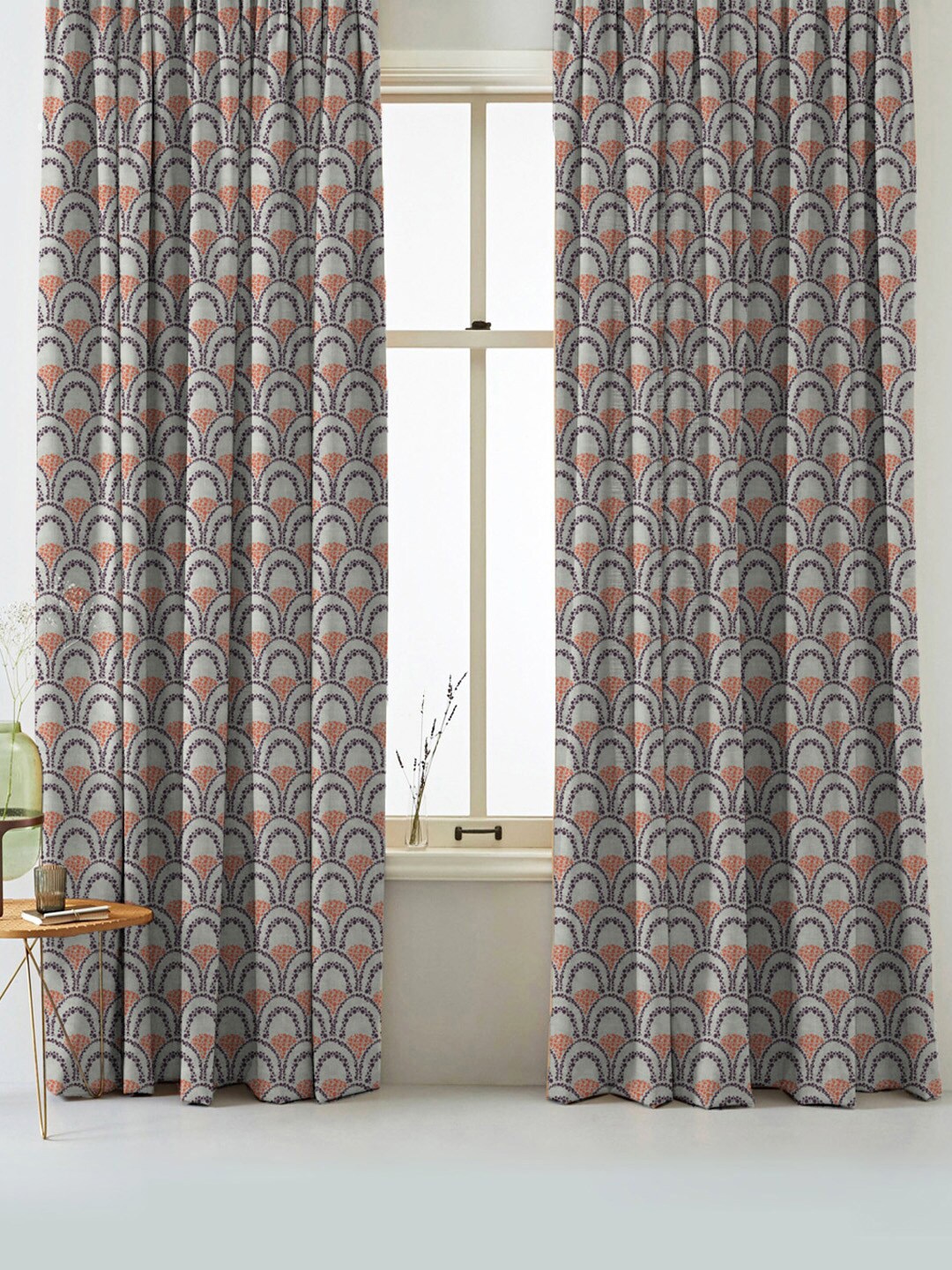 

SPACES Elegent Grey & Orange Set of 2 Room Darkening Long Door Curtain