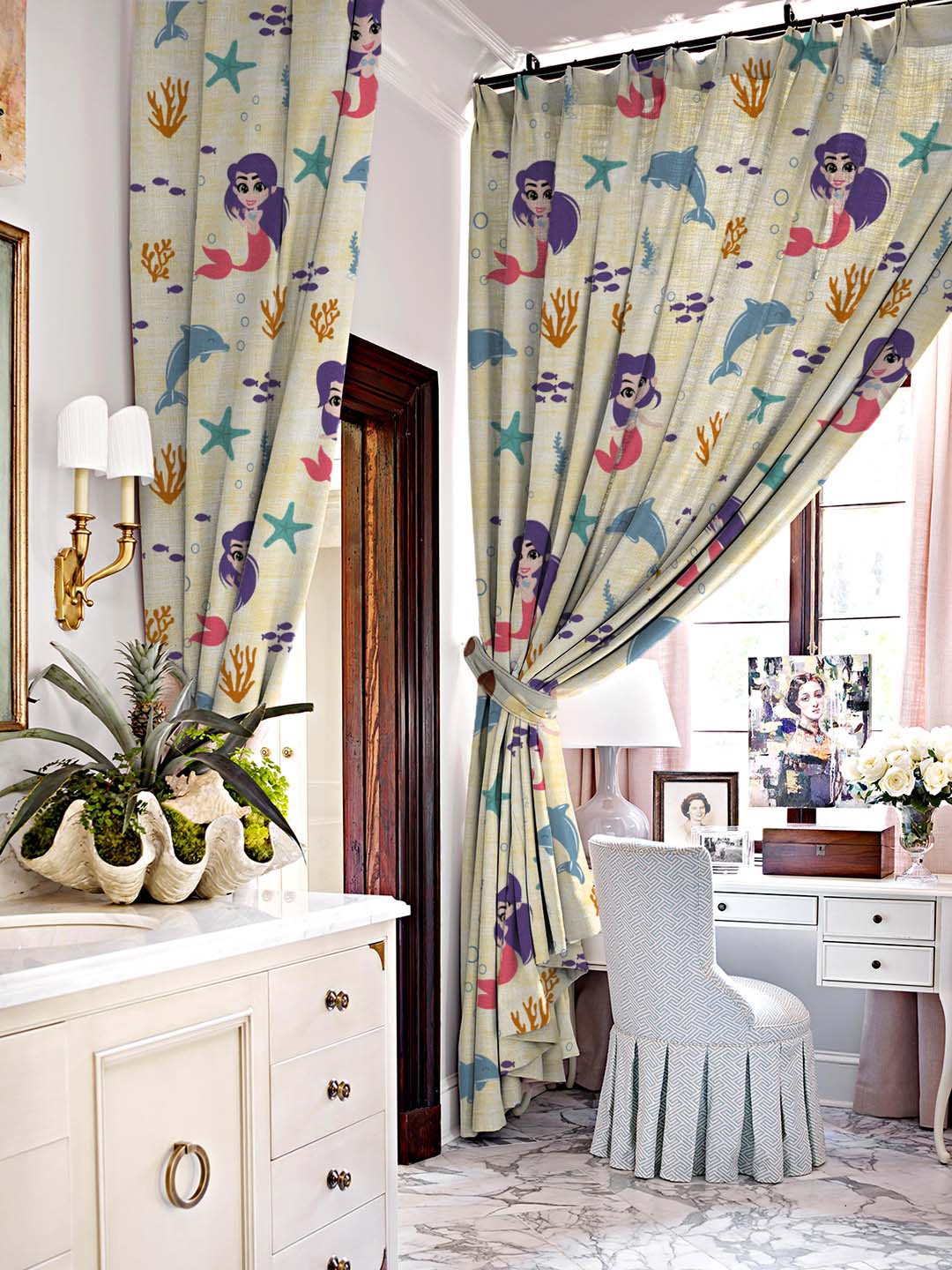 

SPACES Elegent Yellow & Green Set of 2 Room Darkening Window Curtain