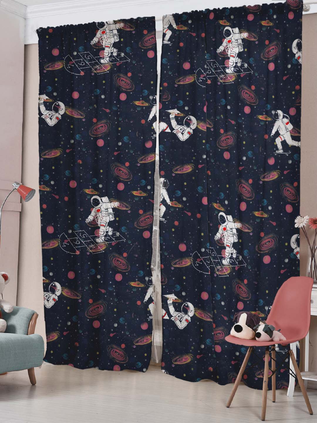 

SPACES Elegent Blue & White Set of 2 Room Darkening Window Curtain