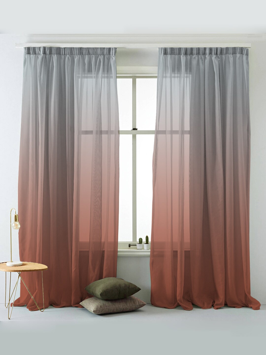 

SPACES Peach-Coloured & Grey Set of 2 Ombre Room Darkening Window Curtain
