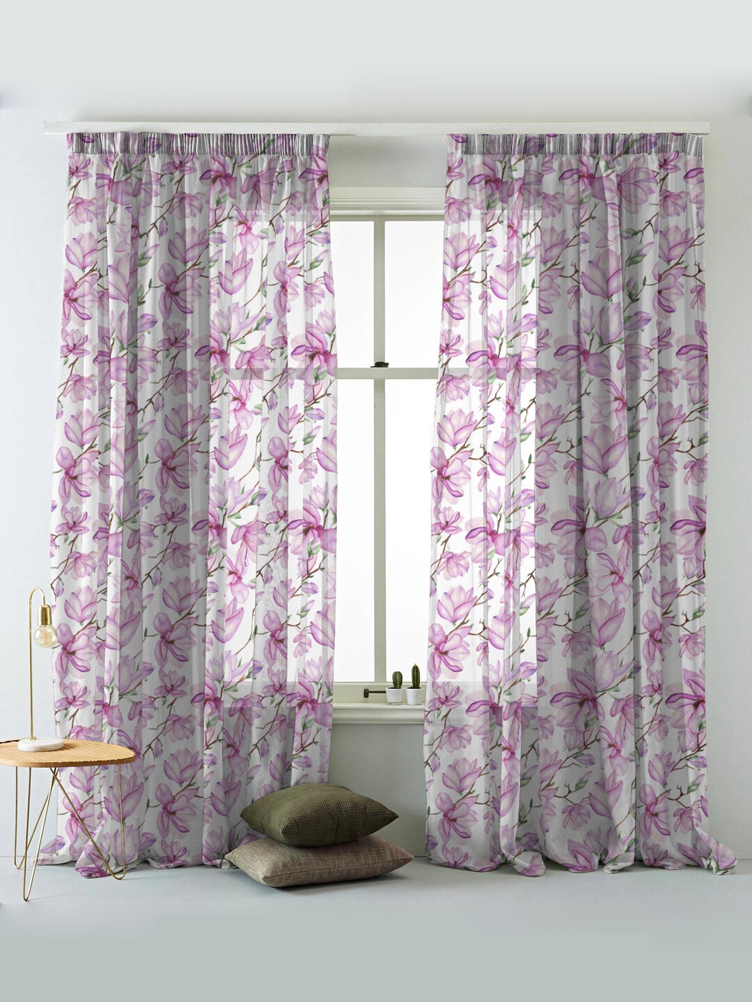

SPACES White & Lavender Set of 2 Floral Sheer Window Curtain