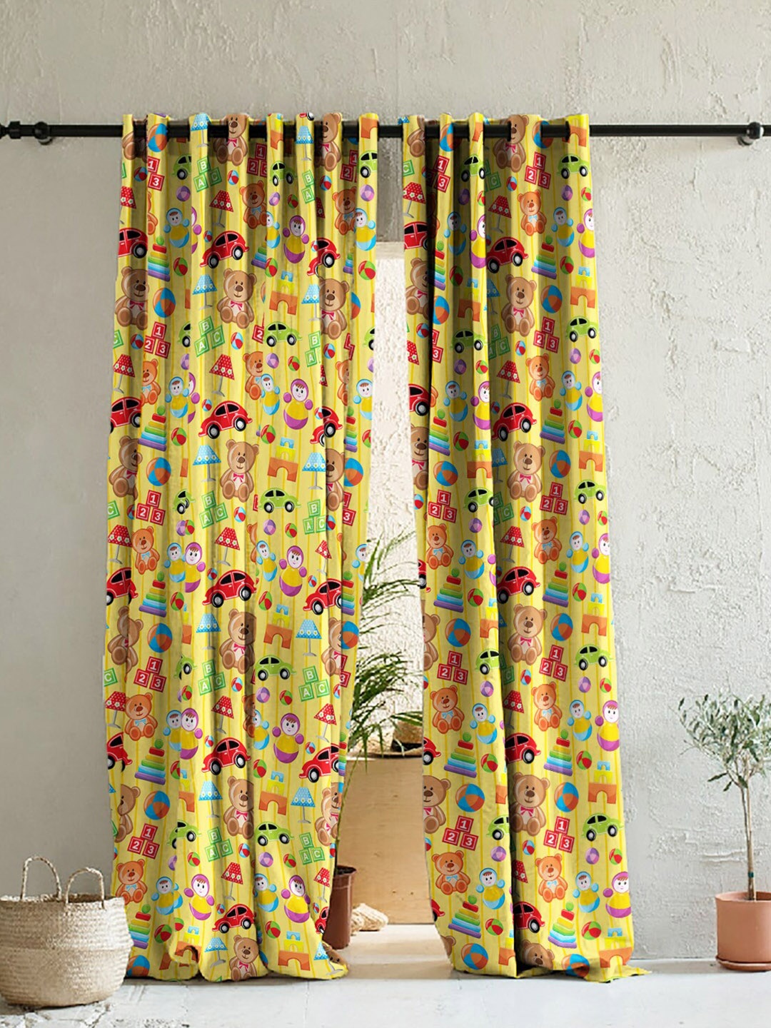 

SPACES Yellow & Blue Set of 2 Quirky Room Darkening Window Curtain