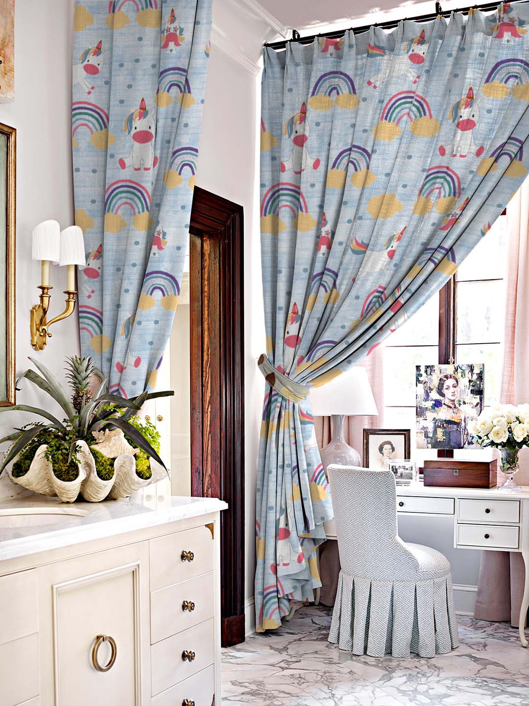 

SPACES Blue & Pink Set of 2 Room Darkening Window Curtain