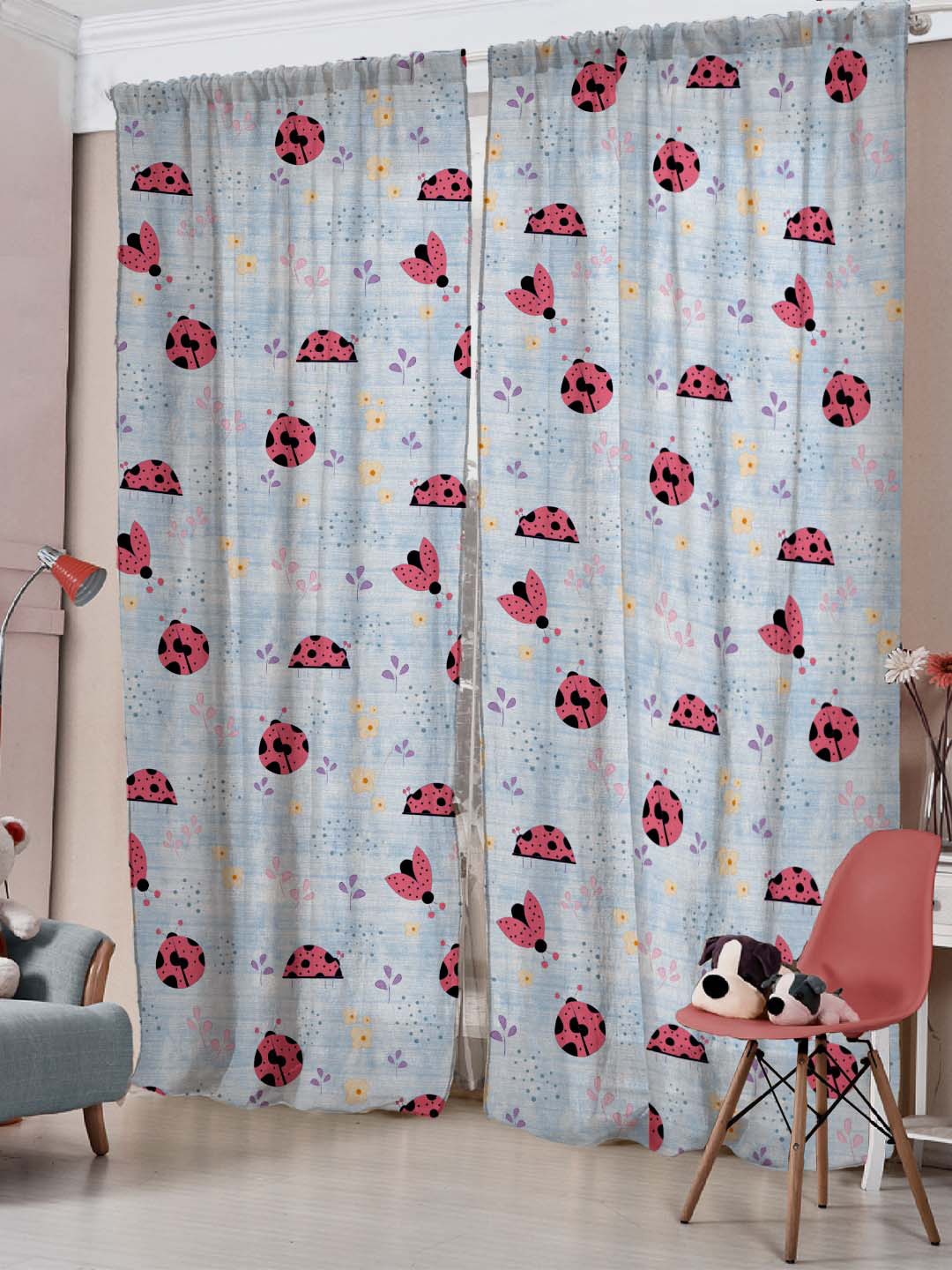 

SPACES Blue & Pink Set of 2 Quirky Room Darkening Window Curtain
