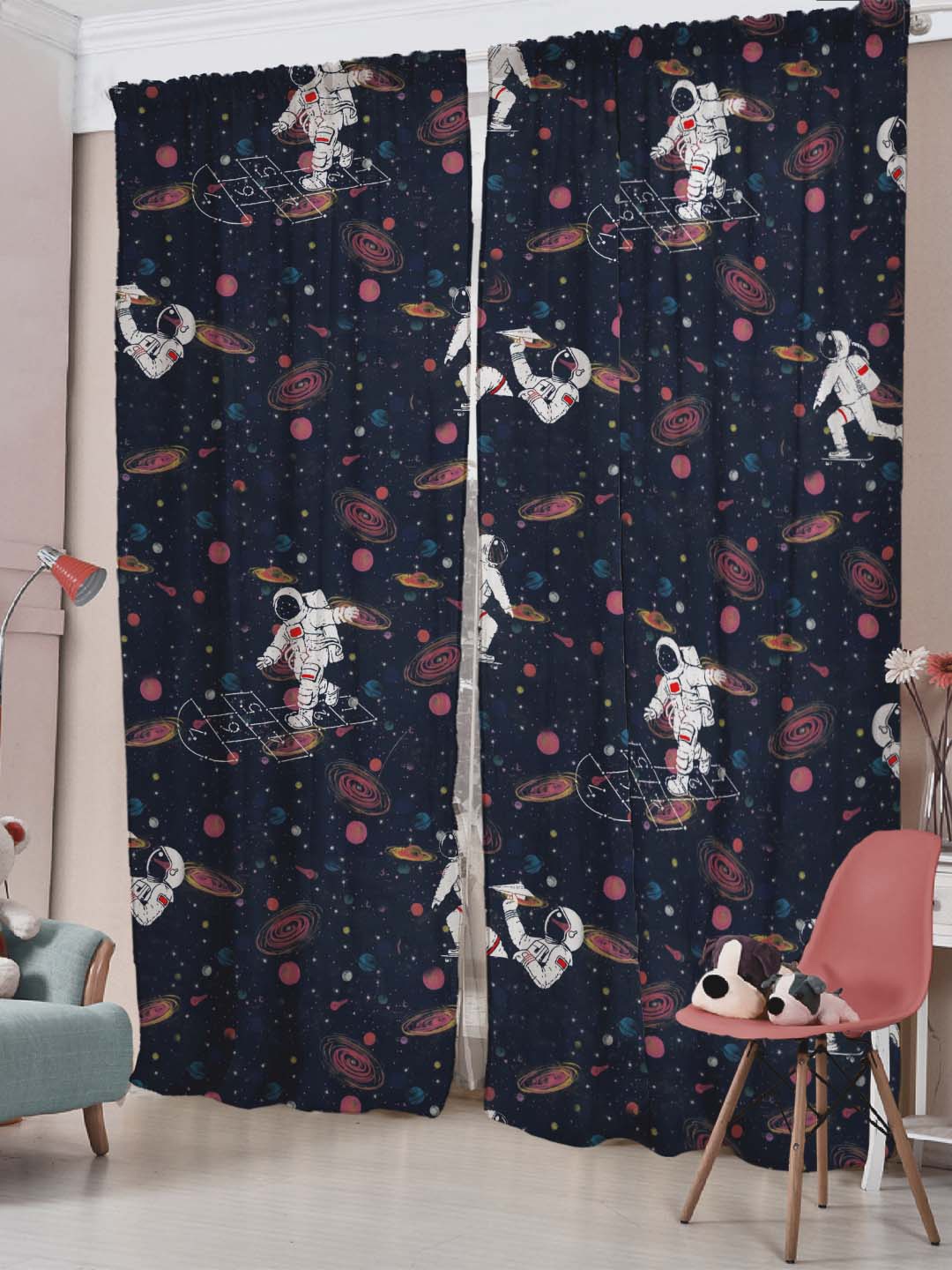 

SPACES Blue & White Set of 2 Room Darkening Long Door Curtain